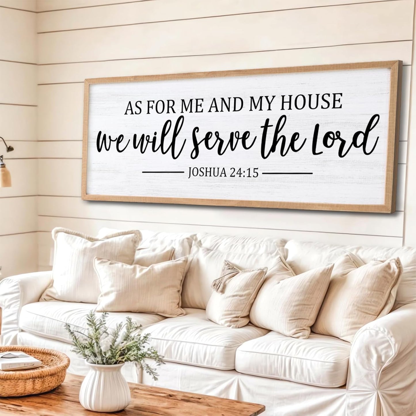 As For Me And My House We Will Serve The Lord Framed Wall Art, 40''×15'' Positive Religious Rustic Bible Verse for Christian God Jesus Christ Prayer, Vintage Long Holy Catholic Scripture Decor