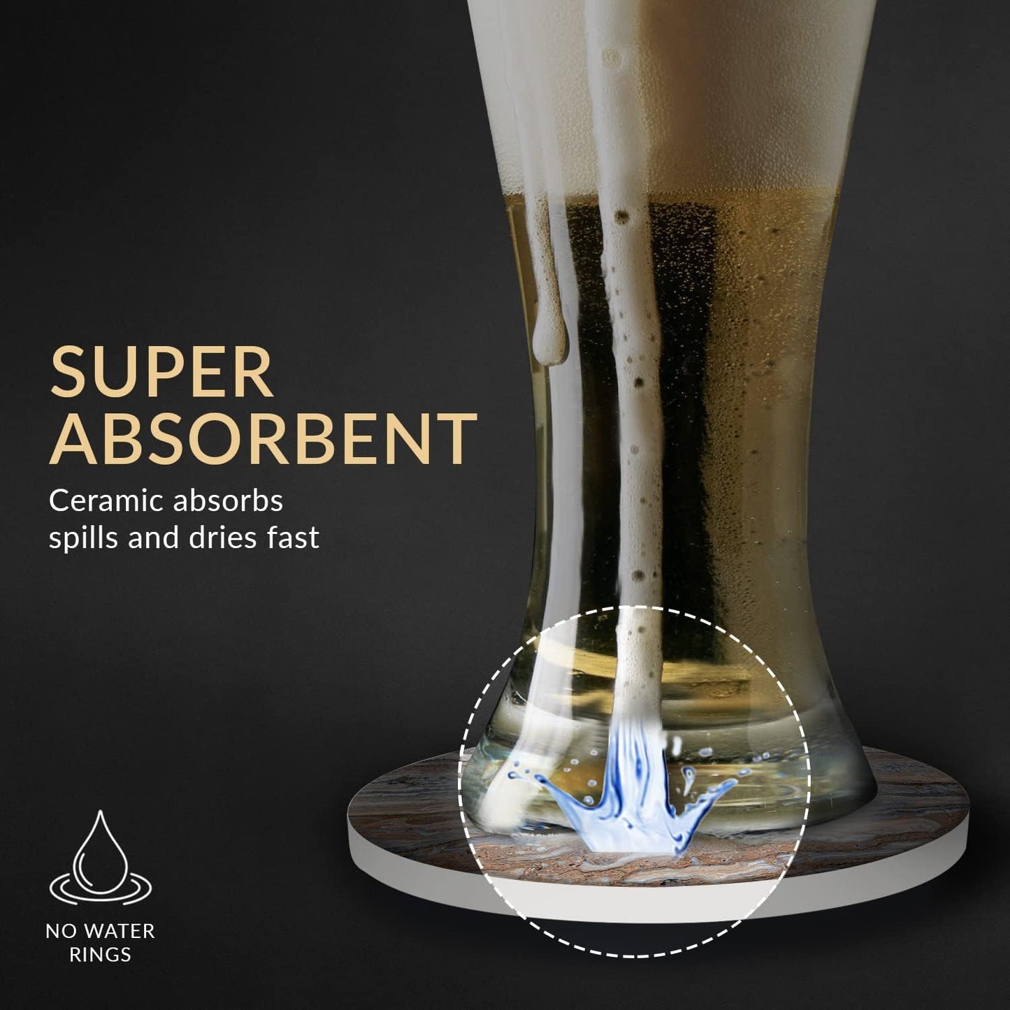 Emerson Coasters for Drinks Absorbent – Natural Stone Drink Coasters Set with Holder, Coasters for Coffee Table, Wooden Tabletop Protection Marble Style – 100% Heavy Duty Set of 6 (Terra)