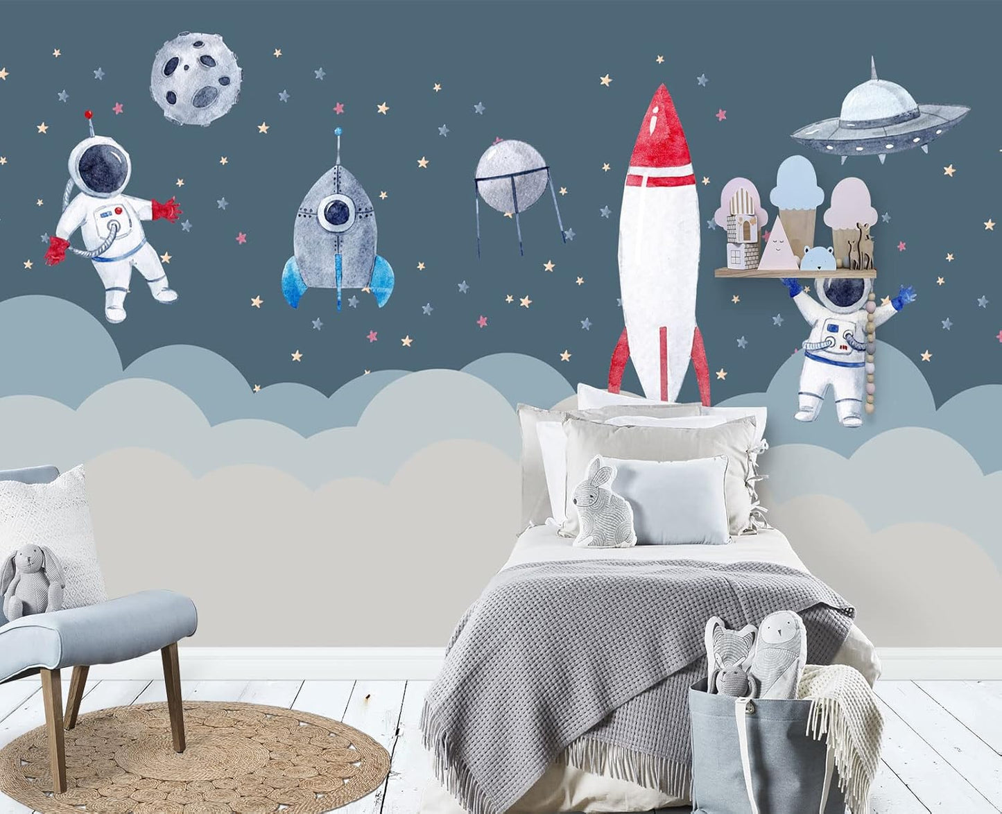 Children's Astronaut Rocket Moon Nursery Wall Mural Wallpaper 137" x 100"