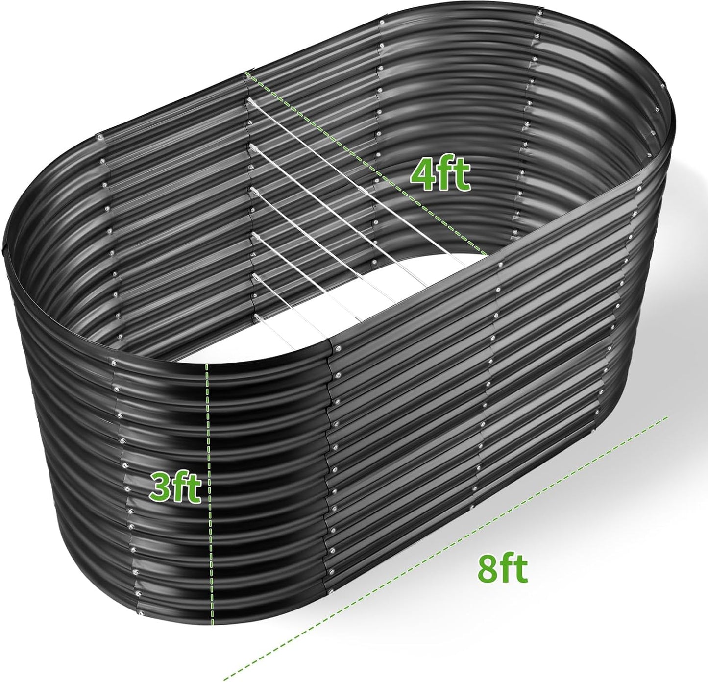 Land Guard 8x4x3ft Oval Galvanized Raised Garden Beds, Large-Capacity Metal Planter Box Outdoor, Durable Deep Raised Garden Bed 3ft Tall, Raised Beds for Gardening Vegetables, Dark Grey