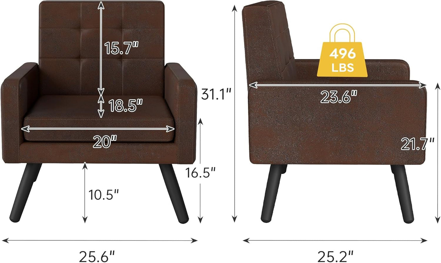 Kromax Mid-Century Modern Accent Chair Set of 2 for Living Room, 496 Lb. Weight Capacity, Dual Armrests, Comfy Extra Large Seat, Timeless Style Perfect for Reading & Relaxing, Bronze