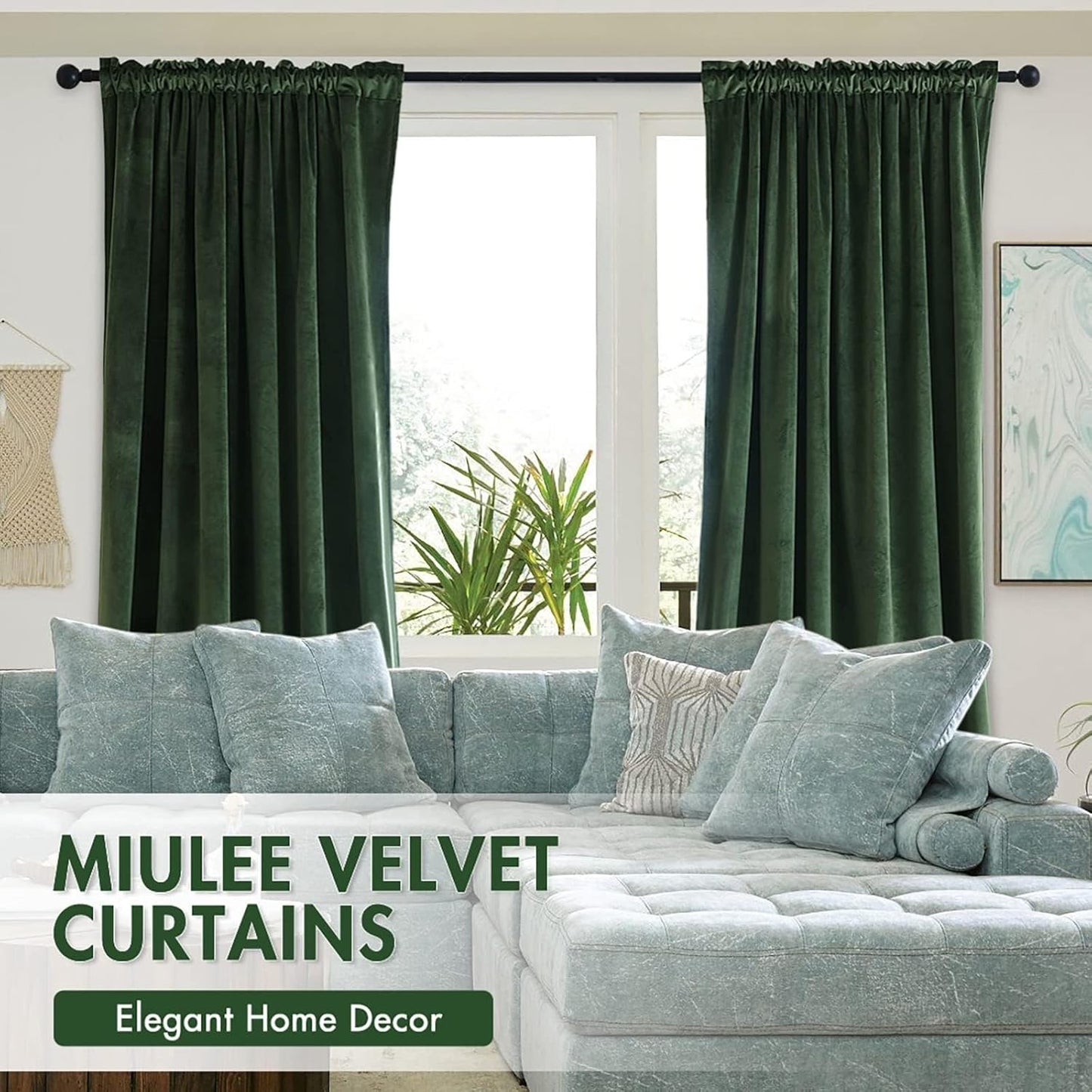 MIULEE Olive Green Velvet Curtains Thermal Insulated Blackout Curtain Drapes for Bedroom Living Room Darkening 100 Inches Long Curtains Panels Rod Pocket Set of 2