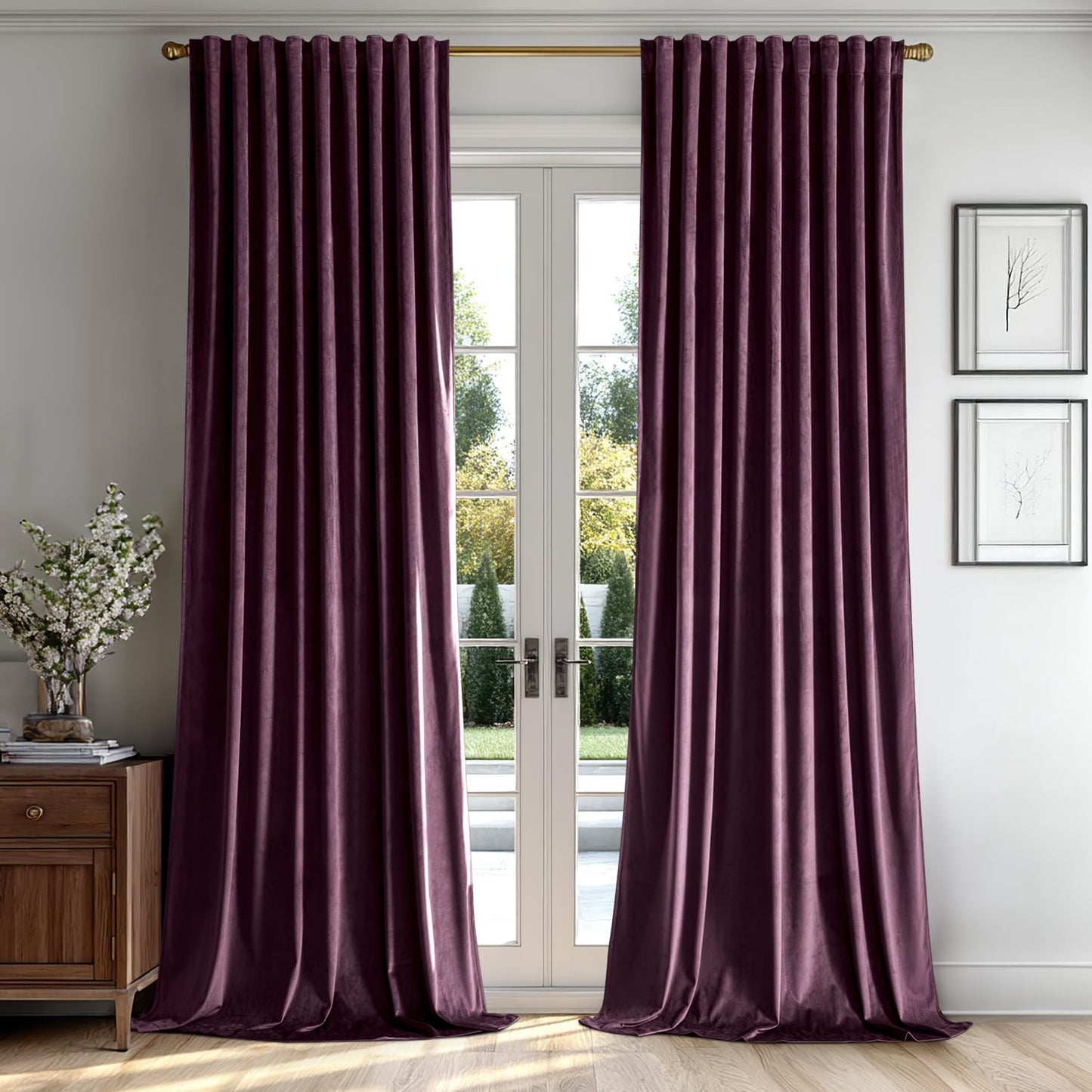 MIULEE Dark Purple Velvet Curtains 84 inches 2 Panels - Luxury Room Darkening Window Drapes for Bedroom Living Room Thermal Insulated Super Soft Blackout, Back Tab Rod Pocket Pinch Pleated, W52 x L84