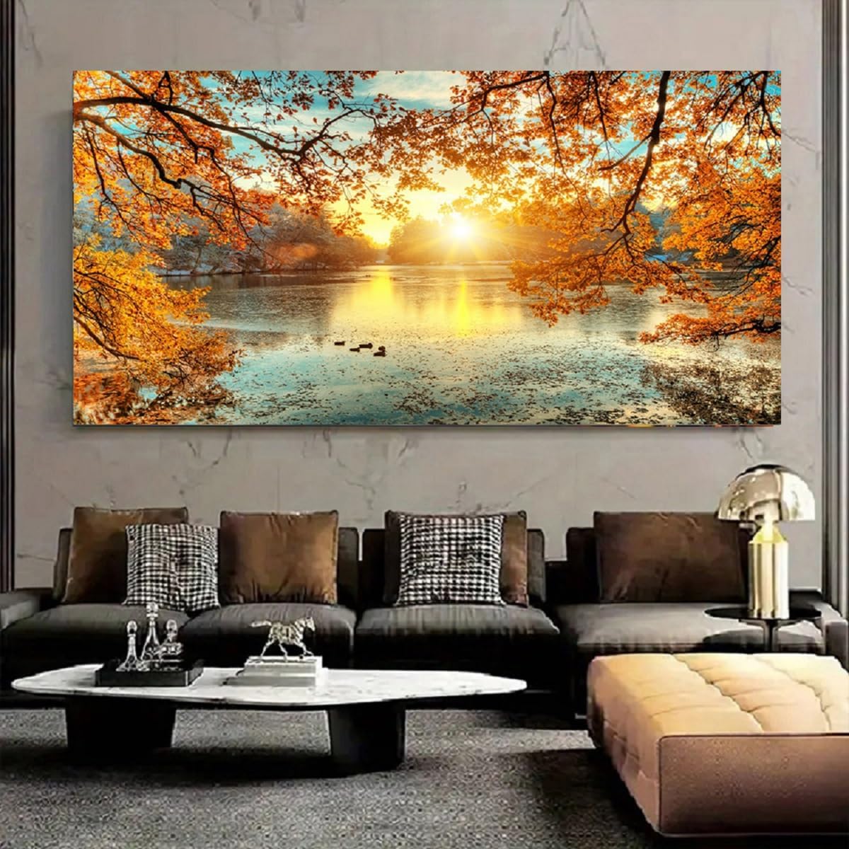 Yxbhhym-Landscape Tree Canvas Wall Art Fall Forest Sunset Wall Decor Poster Lake Water Pictures for bedroom wall decor Natural Scenery Paintings Artwork Modern Living Room Decor Home Office Decoration