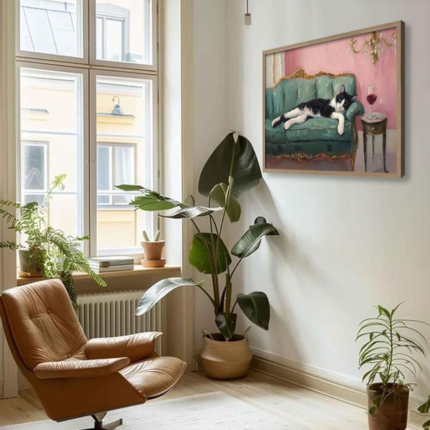 Wooden Framed Black And White Cat Wall Art Modern Style Canvas Print Lazy Persian Cat Poster Picture Decoration Painting Gallery Style Artwork Suitable For Living Room Bedroom Decoration 12x16 Inch