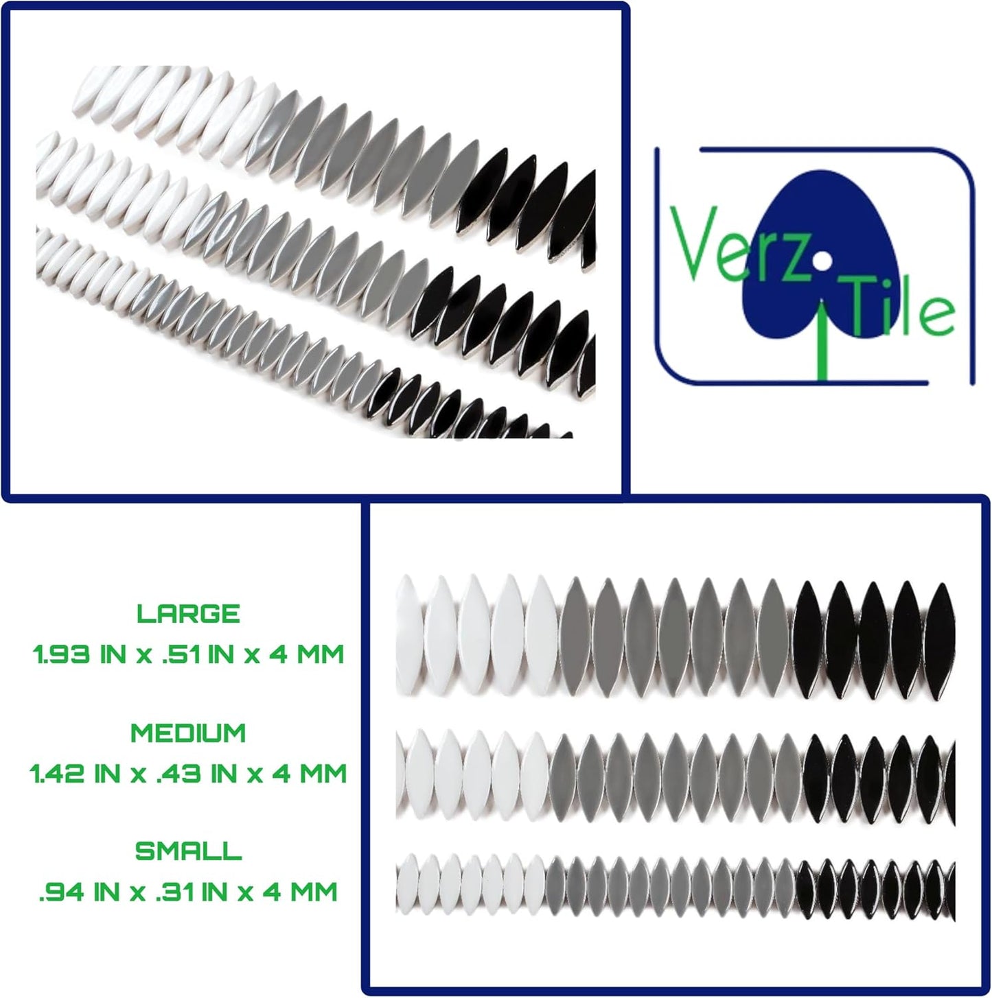 VerzTile Mosaic Tiles for Crafts - Petal Shaped Ceramic Tile Craft Hobbies & Art Projects 39 Color Options Endless Creativity DIY Design (Black White & Gray)