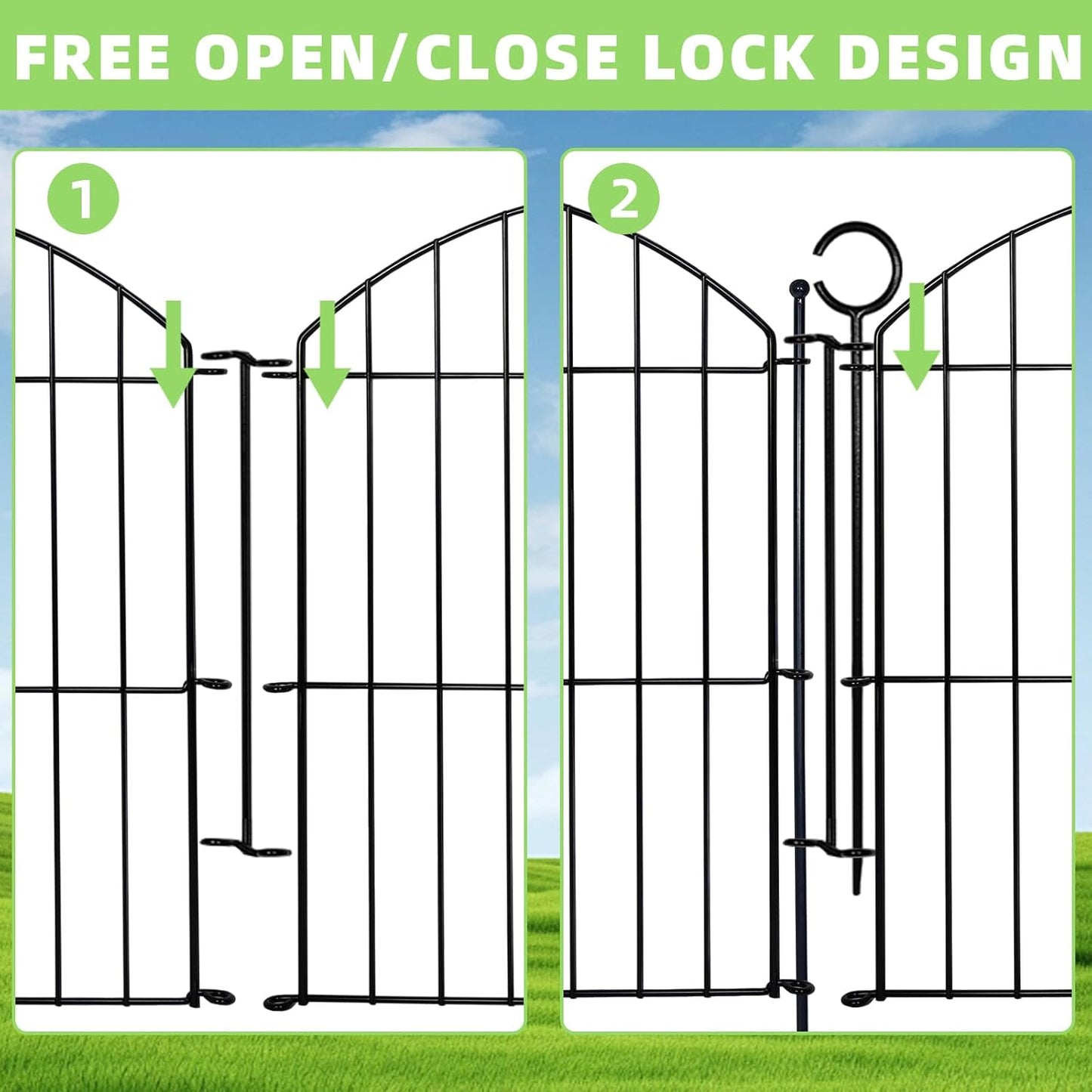 Decorative Garden Fence 24in (H) x20ft (L), 10 Pack No Dig Fence Animal Barrier for Dog with Lock, Arched Flower Bed Edging, Wire Border Panel Fencing for Yard Patio Outdoor Decor