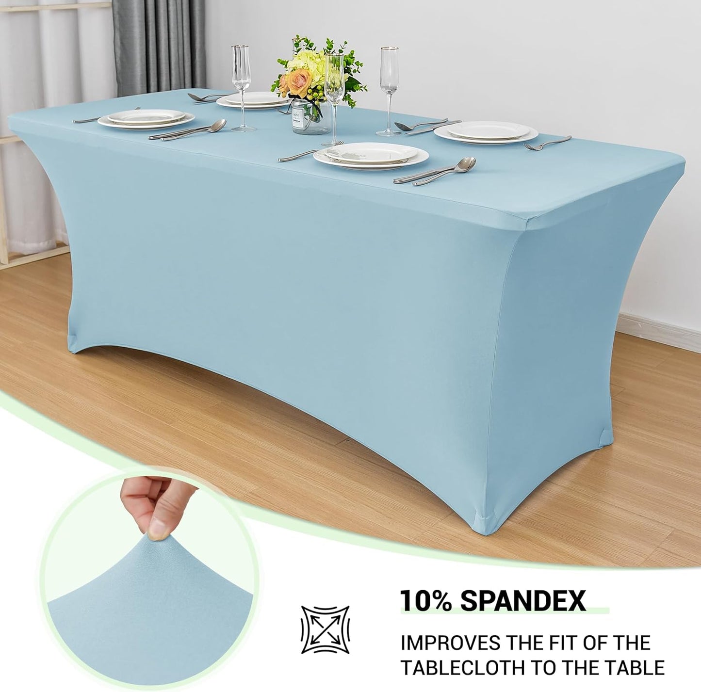 Obstal 6ft Stretch Spandex Table Cover - 4 Pack Universal Rectangular Fitted Tablecloth Protector for Wedding, Banquet and Party (Dusty Blue, 72L x 30W x 30H Inches)