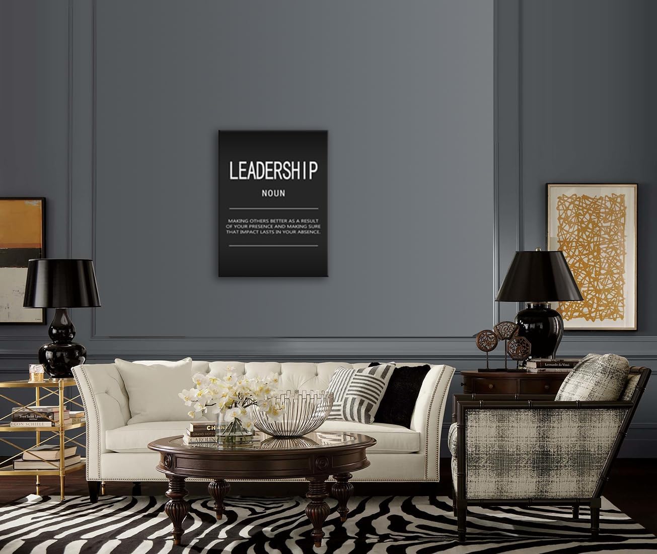 Inspirational Canvas Painting Wall Art Success Quote Inspirational Wall Art Leadership Noun Black Poster Positive Motivational Framed Artwork Prints Picture for Home Office Living Room[30" W X 40" H]