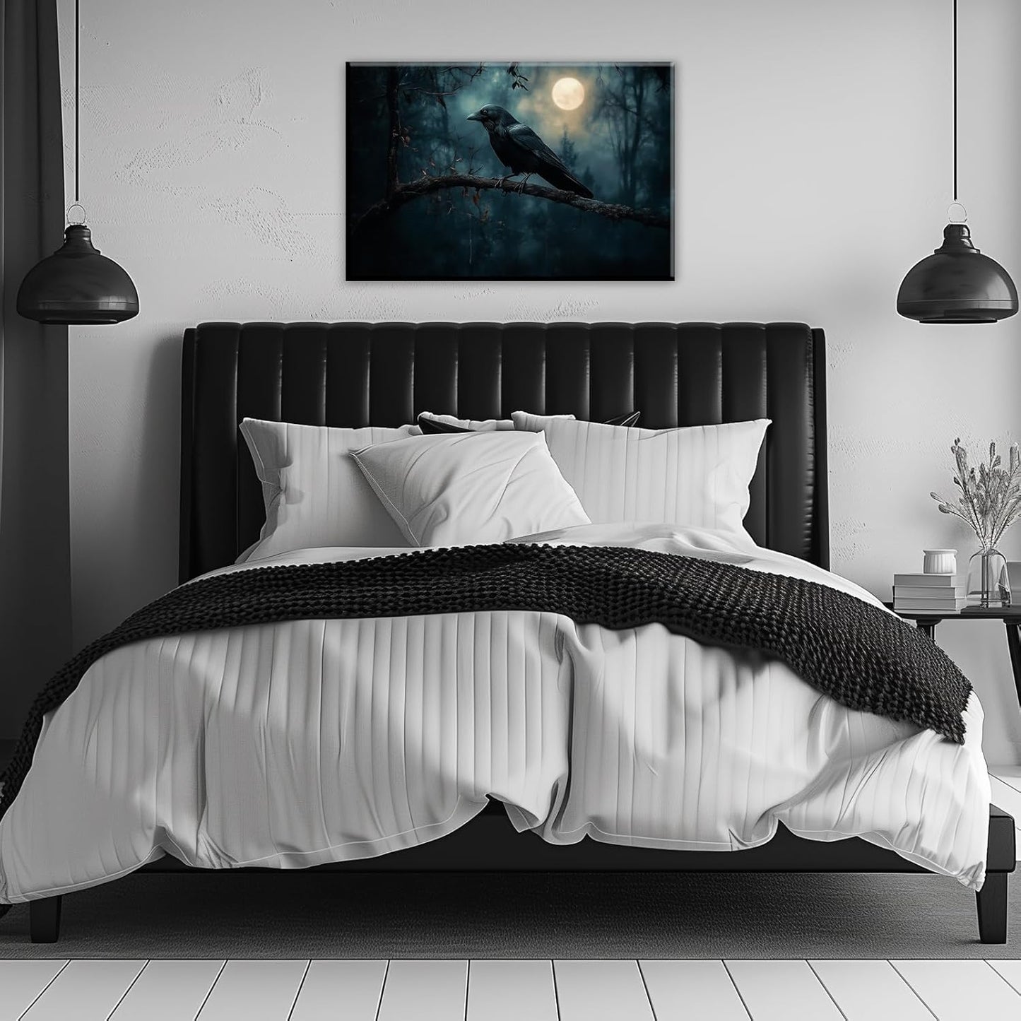 Crow Picture Wall Art Black Crow Canvas Prints Vintage Halloween Decoration Gothic Raven Art Poster Dark Academia Spooky Painting Horror Picture Home Decor(Artwork-2,24"x36")