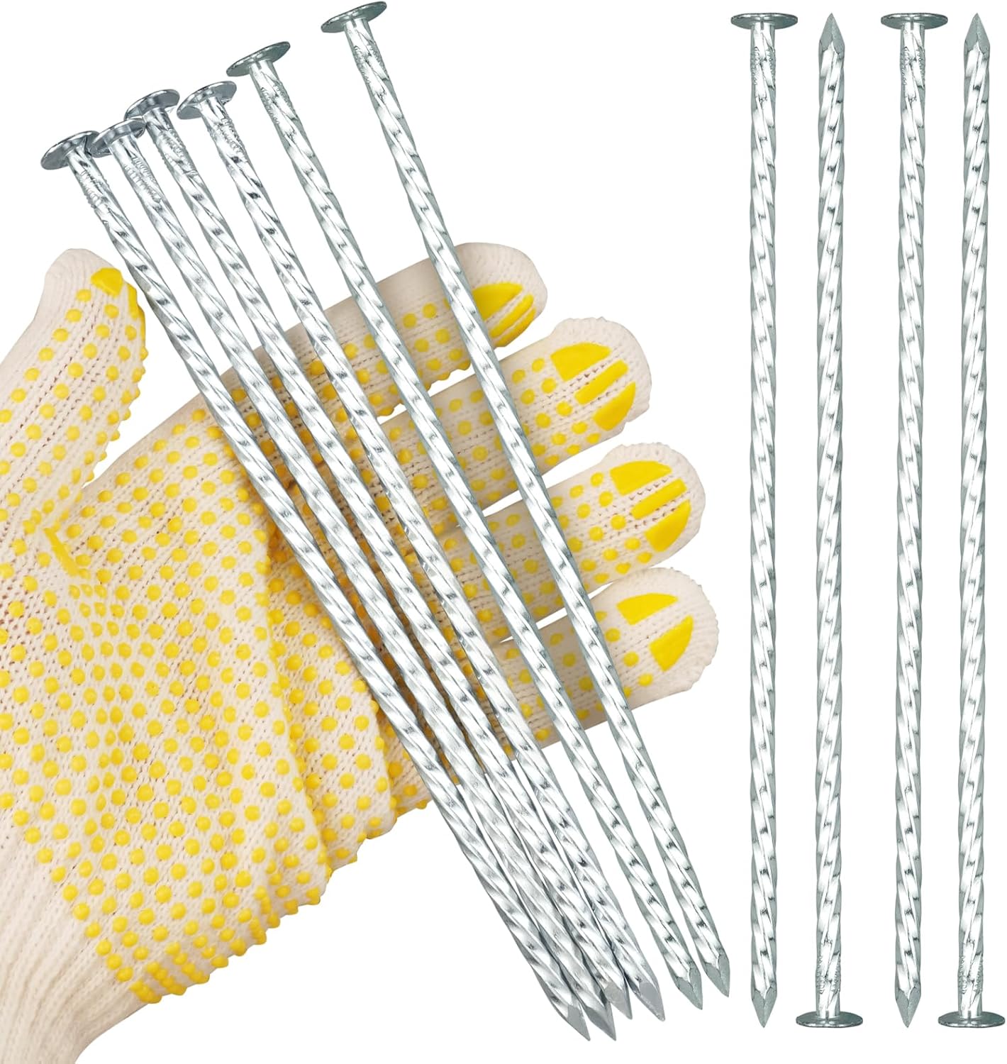 8" Heavy Duty Spiral Landscape Spikes - Solid Galvanized Metal Garden Stakes for Fixing Paver Edging, Weed Barriers, Artificial Turf, Tent and More (50)