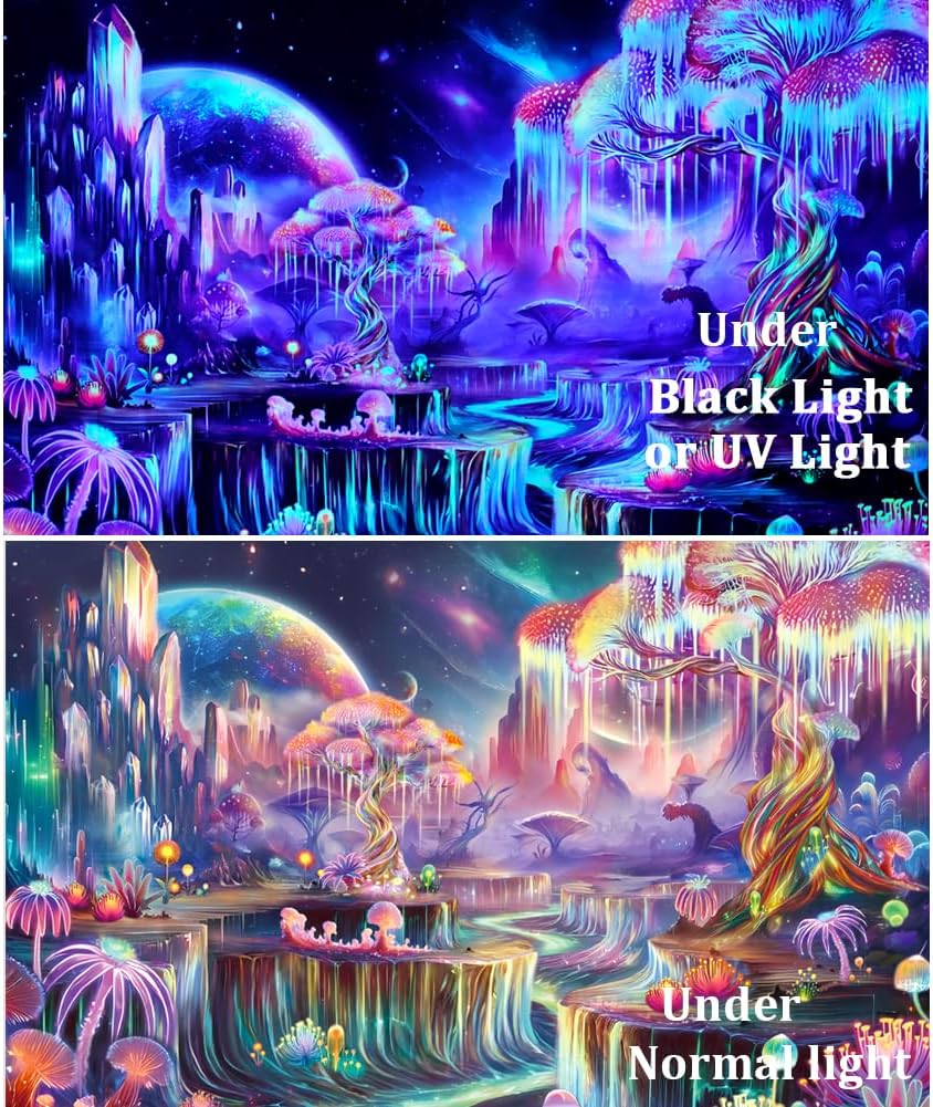 Obsecolors Blacklight Tapestry Fantasy Tree of Life Tapestry UV Reactive Galaxy Space Tapestries Colorful Plant Floral Mountain Landscape Tapestries Wall Hanging for Bedroom