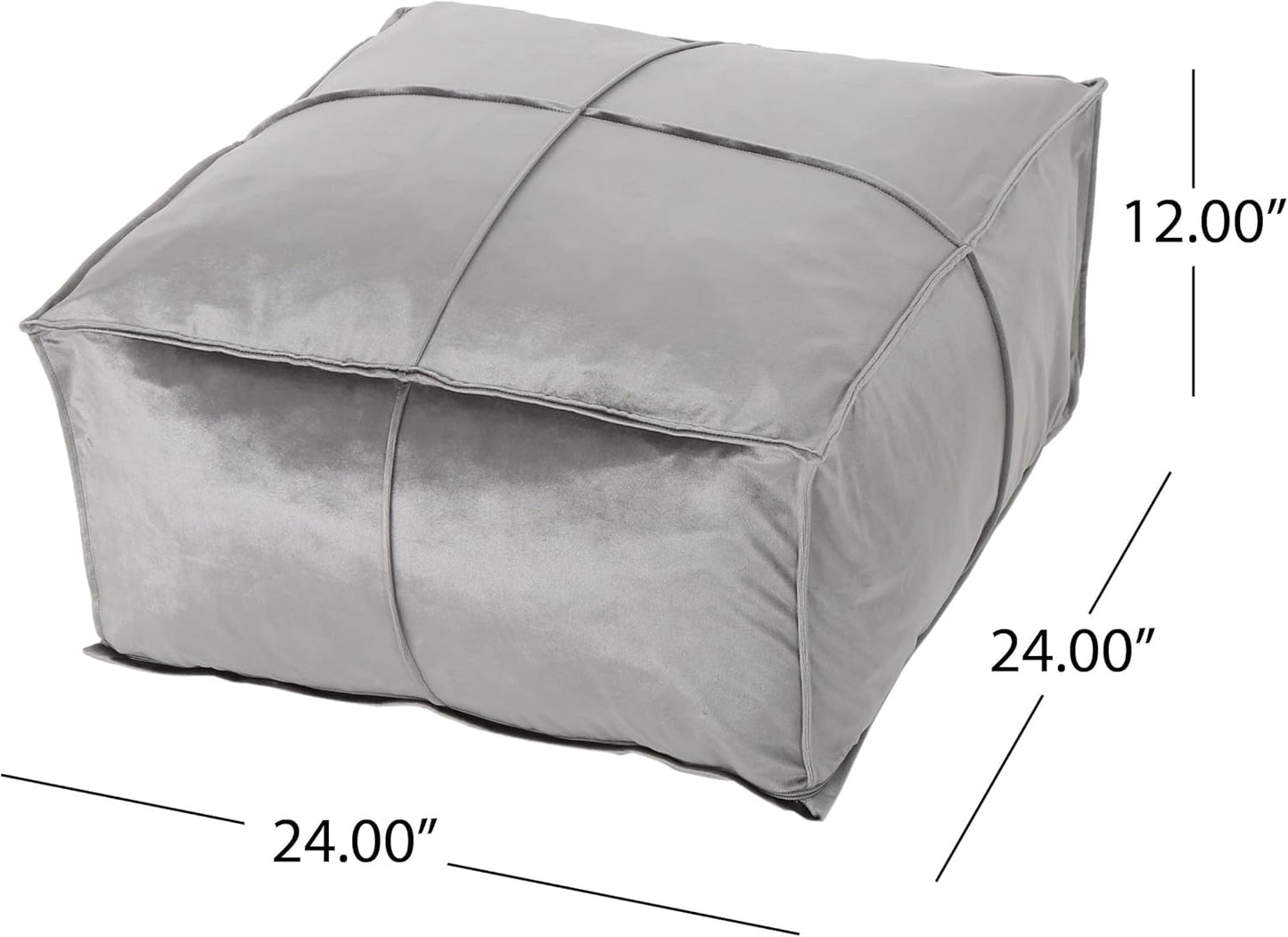 GDFStudio Modern Glam Velvet Square Pouf Ottoman Foot Stool - Bean Bag Floor Chair - Foot Rest Couch for Living Room Bedroom,Smoke,24" x 24" x 12"