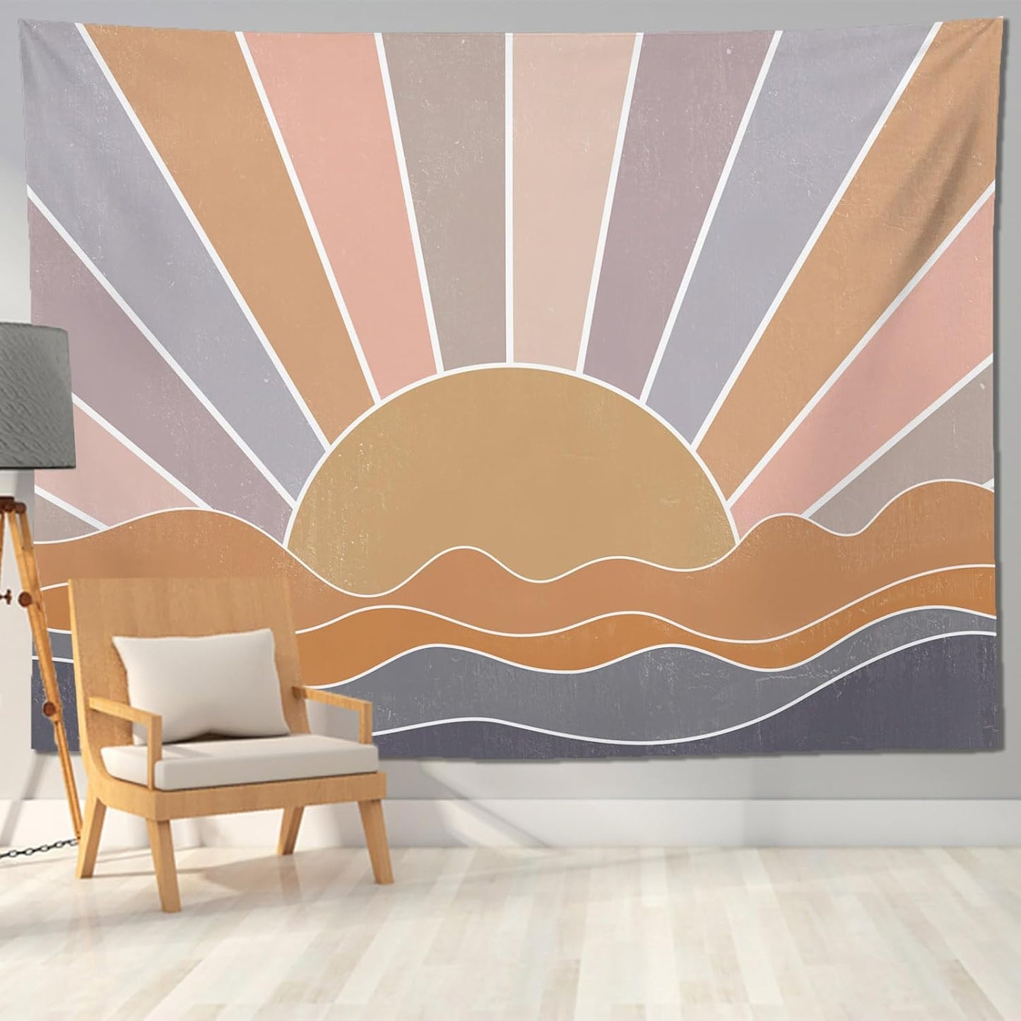 keowhsf Boho Sun Mountain Tapestry Wall Hanging - Retro 70s Vintage Rainbow Sunrise Sunset Design, Abstract Geometric Hippie Art Tapestry for Bedroom, Living Room & Dorm Decor