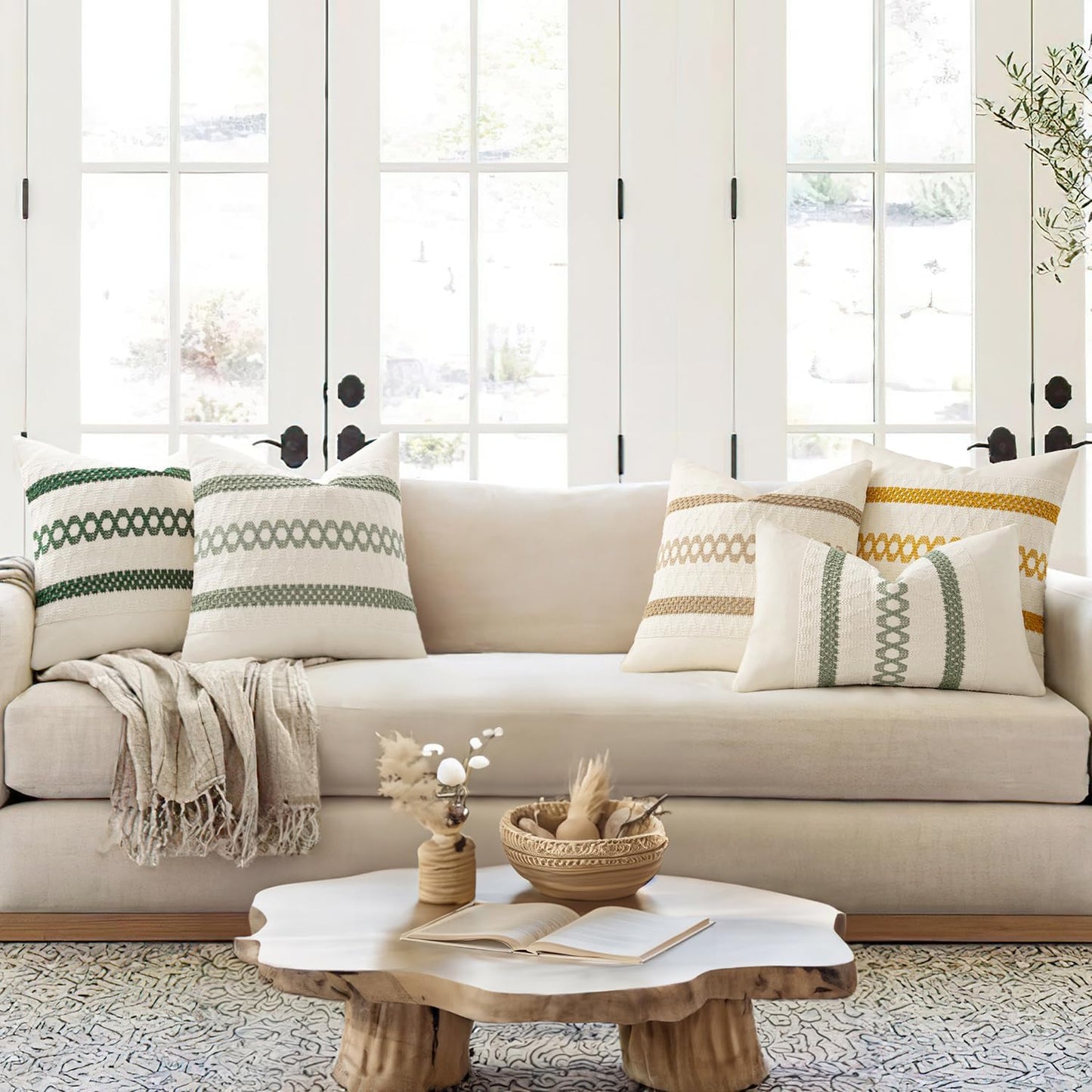 MIULEE Set of 2 Sage Green Boho Decorative Pillow Covers 20x20 Inch Farmhouse Rustic Couch Throw Pillows Modern Summer Cotton Cushion Covers Retro Cute Macrame Woven Home Decor for Bed Sofa Chair