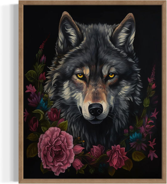 Vintage Wolf Poster Art Print, Halloween Scary Wall Art Academia Spooky Painting Decoration for Horror Prints, Gothic Posters Bedroom Decor 89 (Vintage Wolf, 16 x 20 inches, Wood Frame)