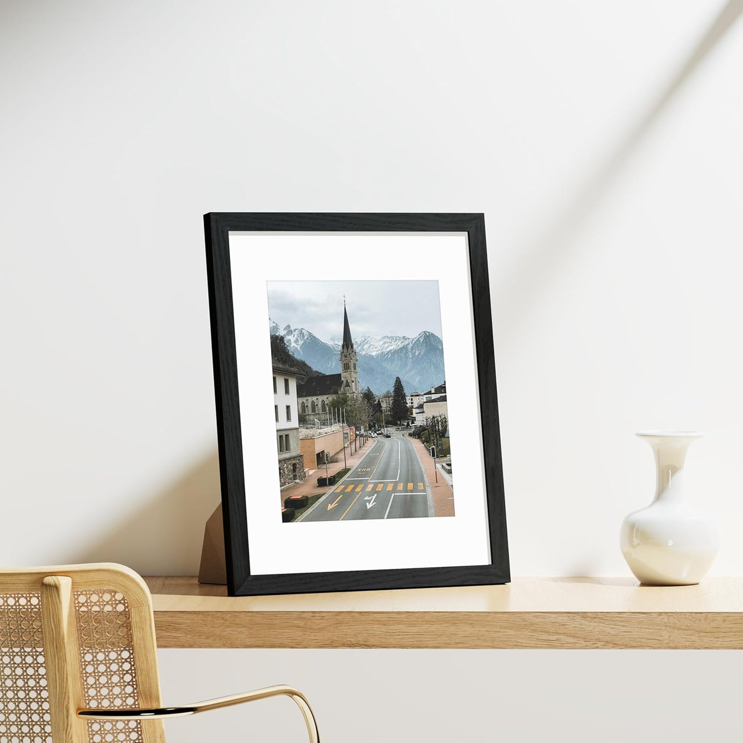 Vittanly 11x14 Picture Frames Set of 9, Shatter Resistant Plexiglass, Display 8x10 Pictures with Mat or 11x14 without Mat, Photo Frames for Wall or Tabletop, Engineered Wood, Black