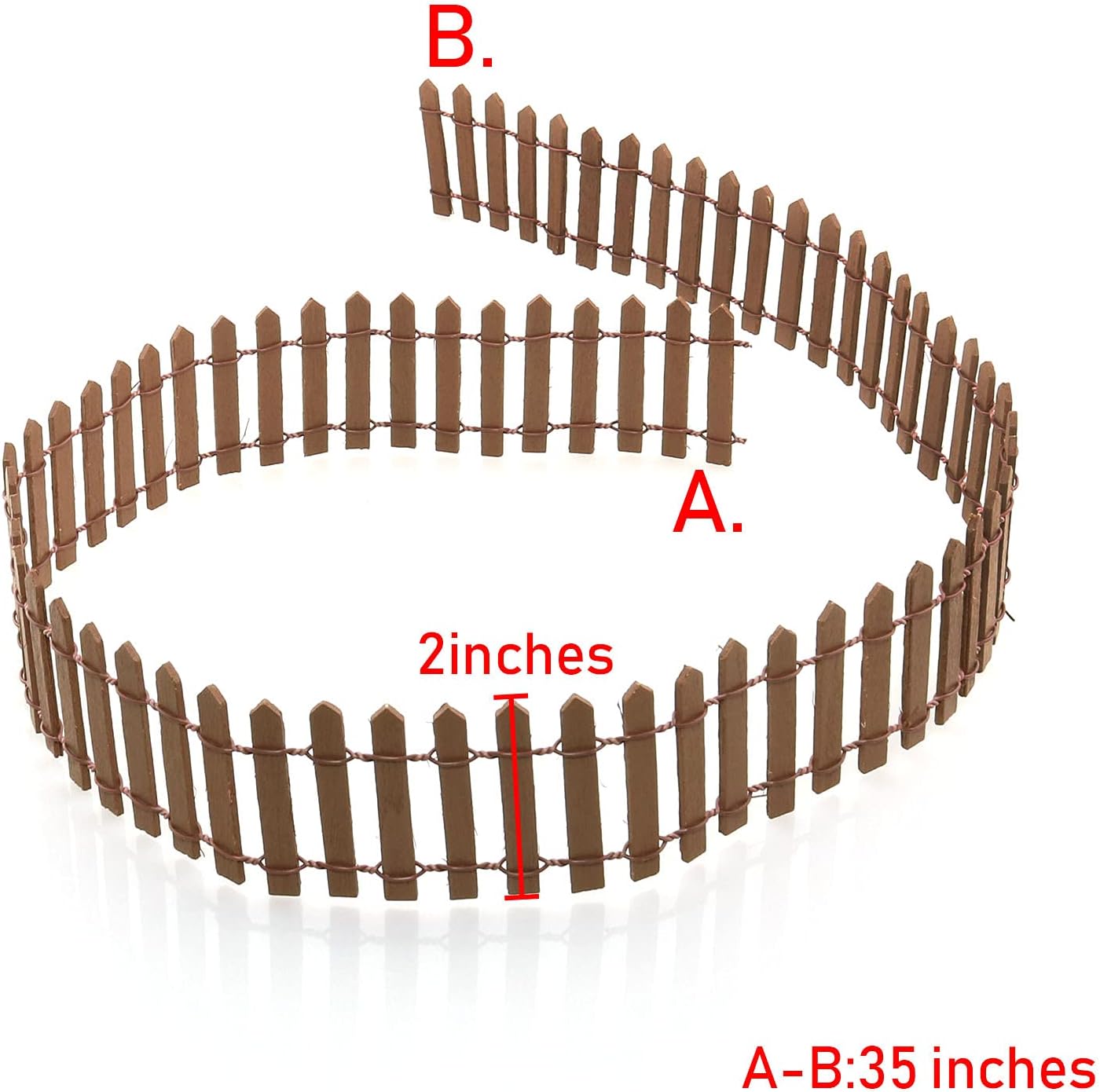 35 Inch Miniature Fairy Garden Fence DIY Wood Decorative Ornament Fence for Dollhouse Succulent Plant Pot Studio Scenes, 2 inch Height Pack of 2