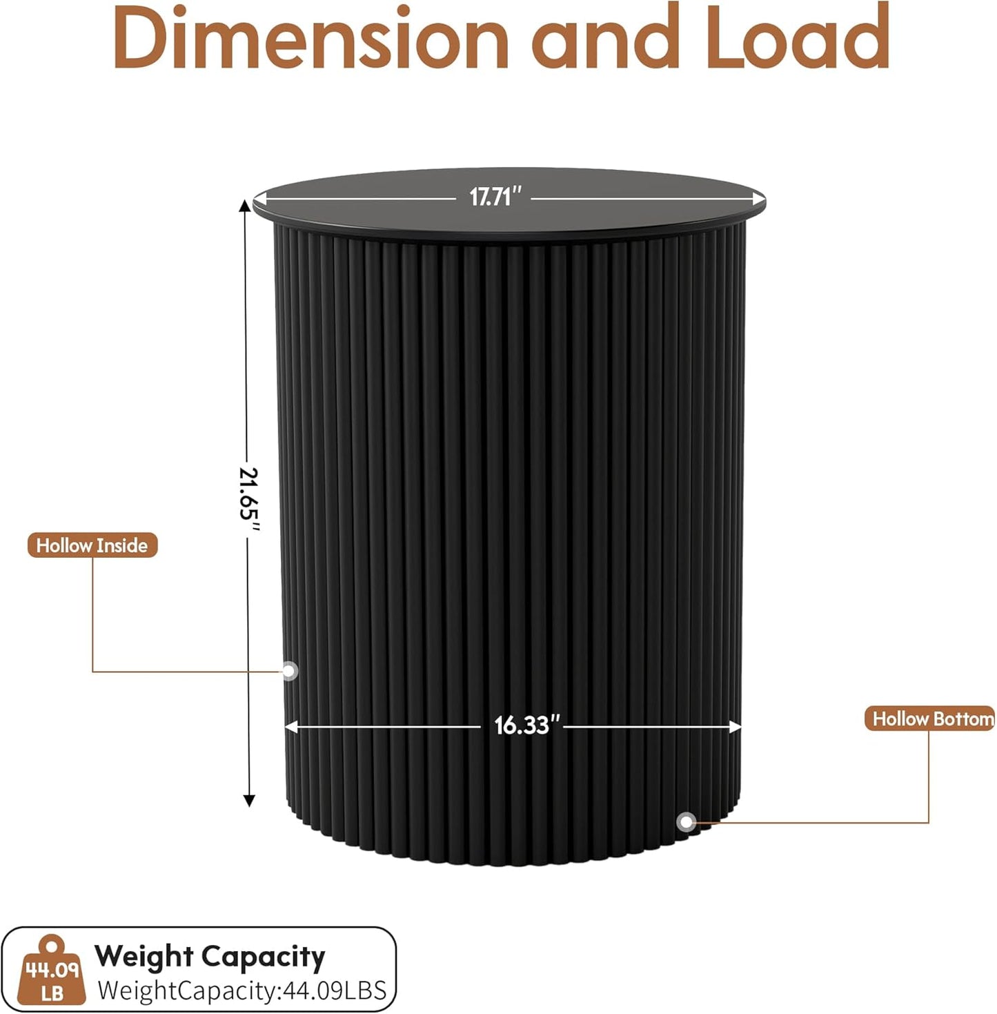 AVZEAR Fluted Round Side Table Small Mid Century End Table, 17.7" Fluted Nightstands Modern Circle Bedside Tables, Black Wood Night Stand for Small Spaces, Living Room, Bedroom (Black)