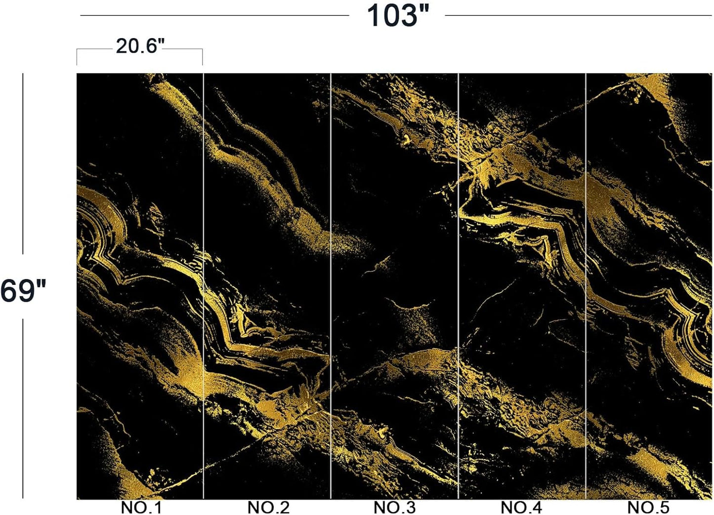 Black Gilded Marble Wall Mural Wallpaper for Bedroom 103" x 69"