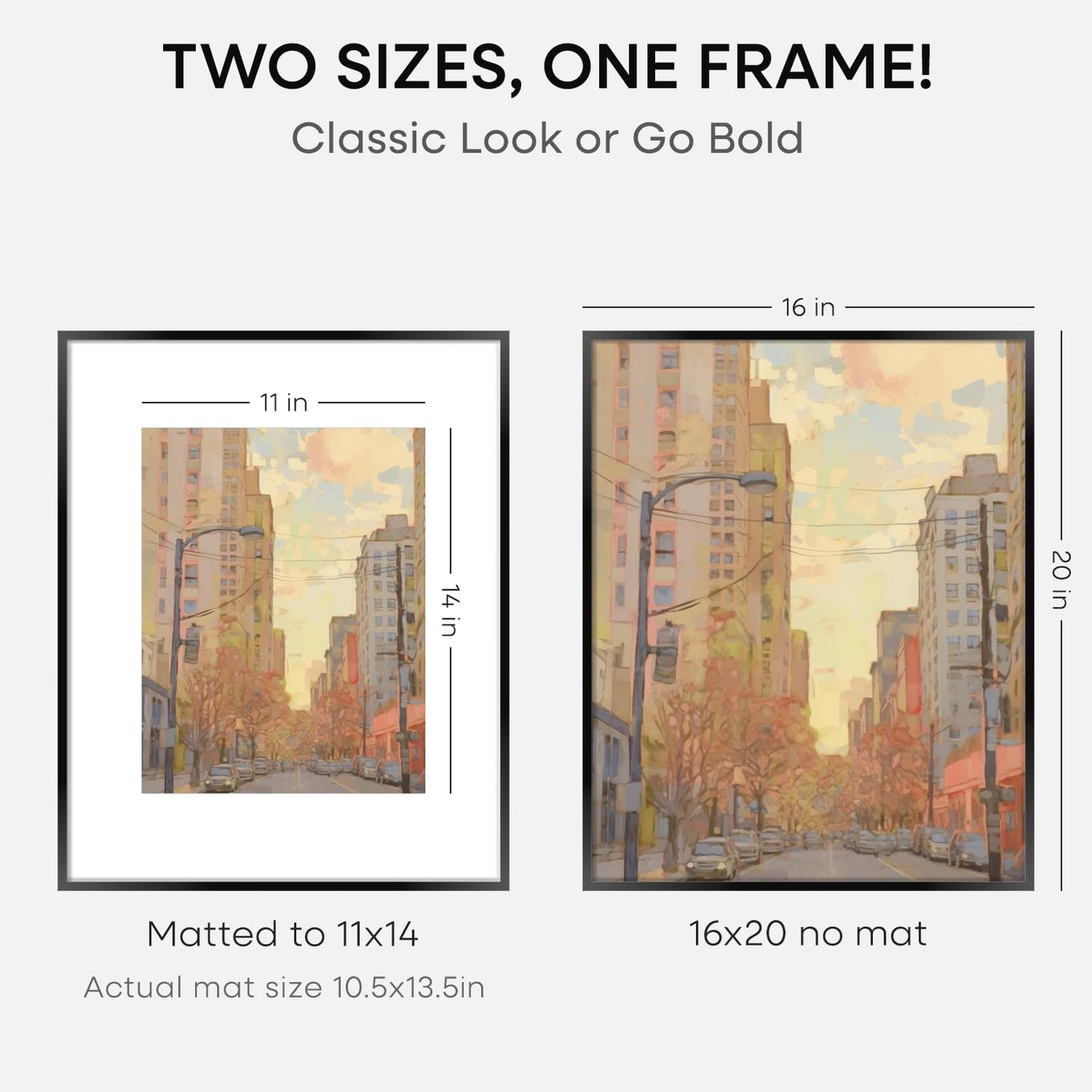 Homeforia 16 x 20 Picture Frame Black, High End Metal 11x14 Matted for 16x20 Frame, 16 x 20 Black Poster Frame with Mat 11 x 14 inch Photo, 20x16 Thin Hanging Frame, Tempered Glass, Wall Kit, Set of 1