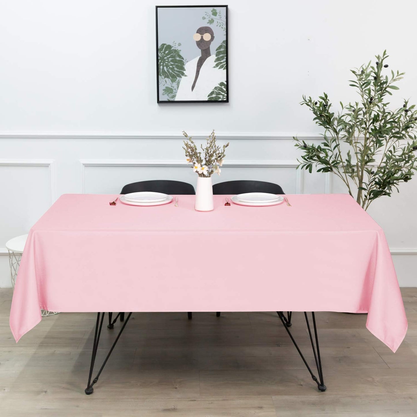 sancua Rectangle Tablecloth - 60 x 60 Inch - Stain and Wrinkle Resistant Washable Polyester Table Cloth, Decorative Fabric Table Cover for Dining Tables, Buffet Parties and Camping, Pink