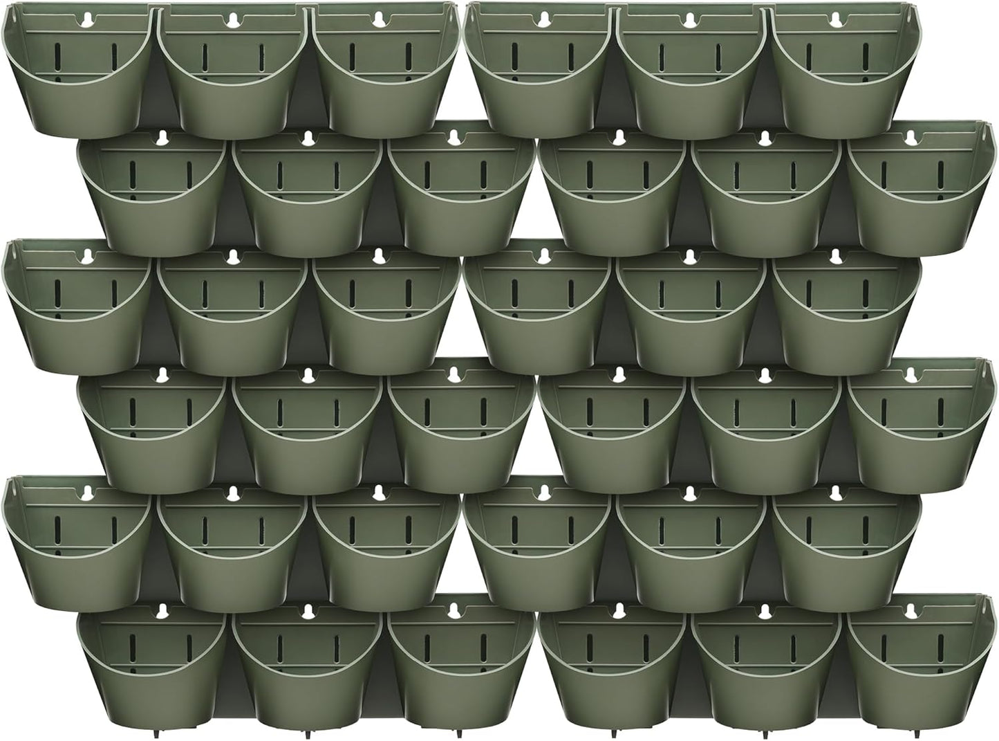 Worth Garden Upgraded 12 Sets (36-Pocket) Self Watering Stackable Vertical Planters - Wall Mounted Plastic Plant Grow Pots fr Strawberries Flowers Herbs - Indoor Outdoor Green Wall Decoration (Green)