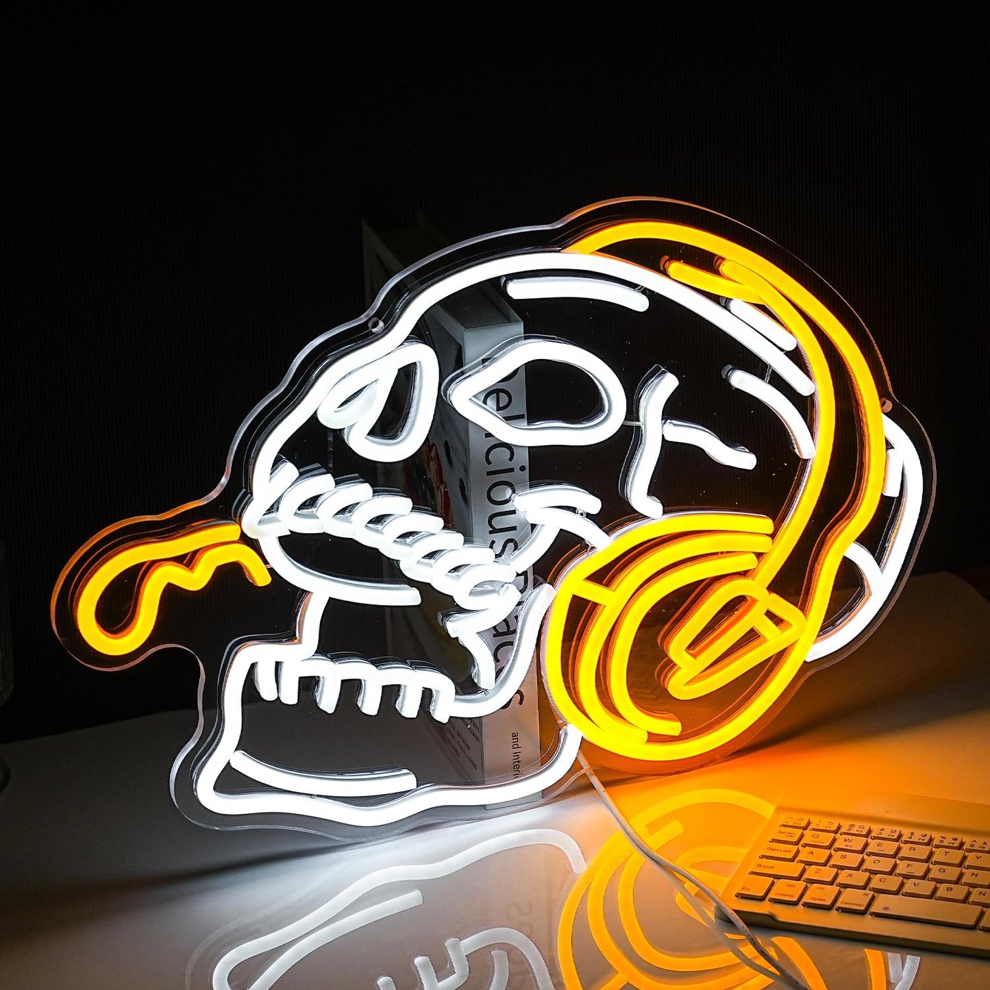 Skull Headphone Neon Sign Headphone Neon Light for Wall Decor LED Dimmable USB Skull Light Up Sign for Halloween Party Game Room Personalized Gifts(12.6 * 16.5In)
