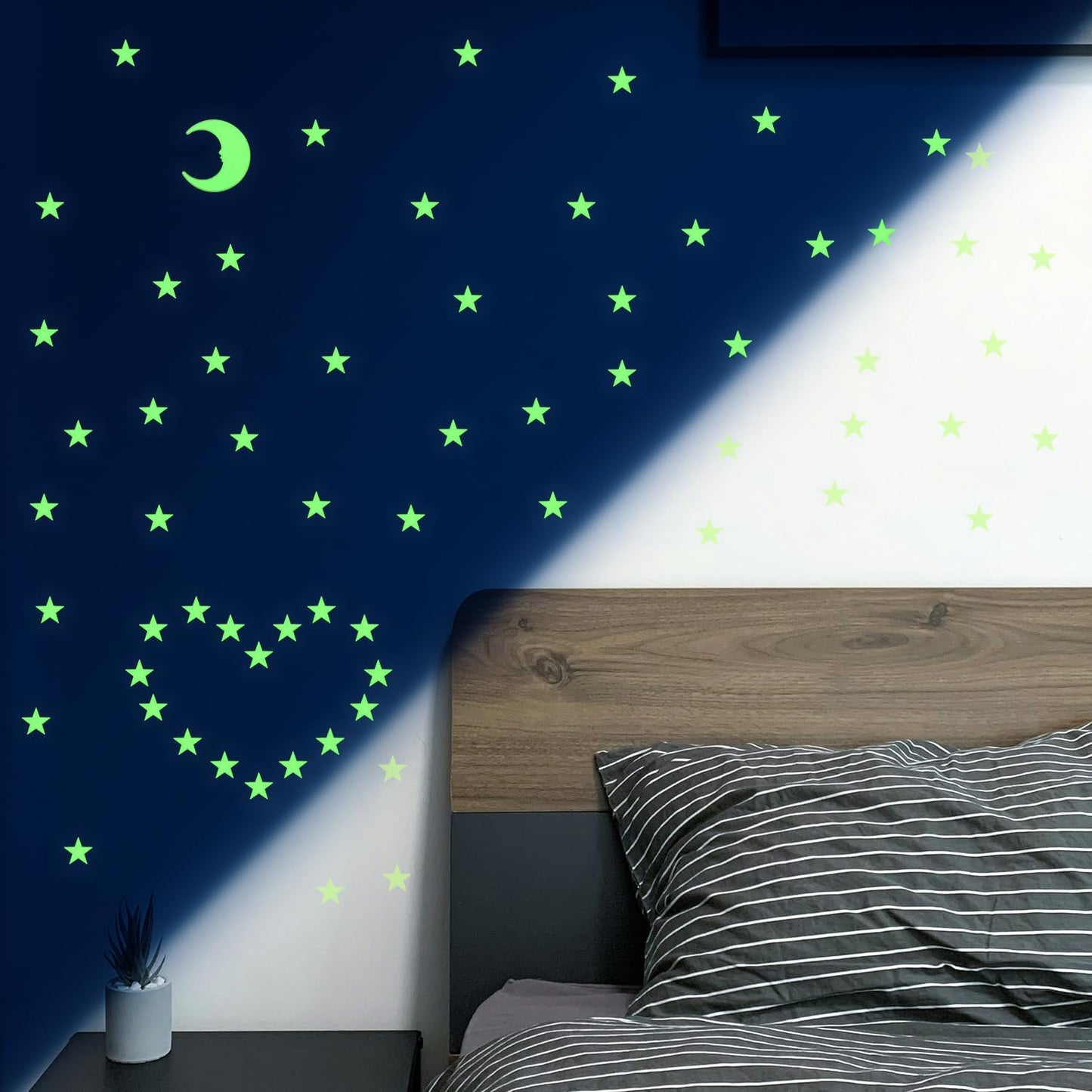 100 Stars and 1 Moon Glow in The Dark Luminous Fluorescent 3D Plastic Glow Stars Moon for Ceiling, Glowing Wall Stickers Create a Realistic Starry Sky, Room Decorations (Green)