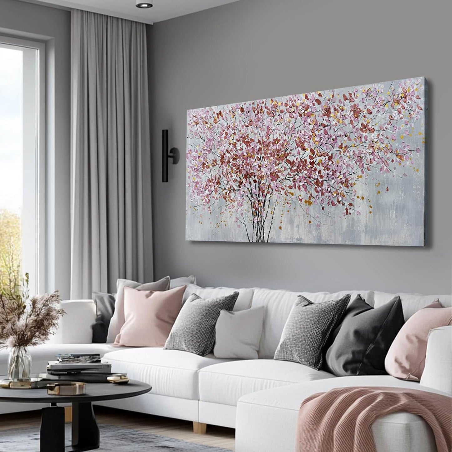 Colorful Flowers Canvas Art Prints Pink and Red Tree Wall Decor 24"x48" Bedroom Plant Wall Art Office Artwork Living Room Posters