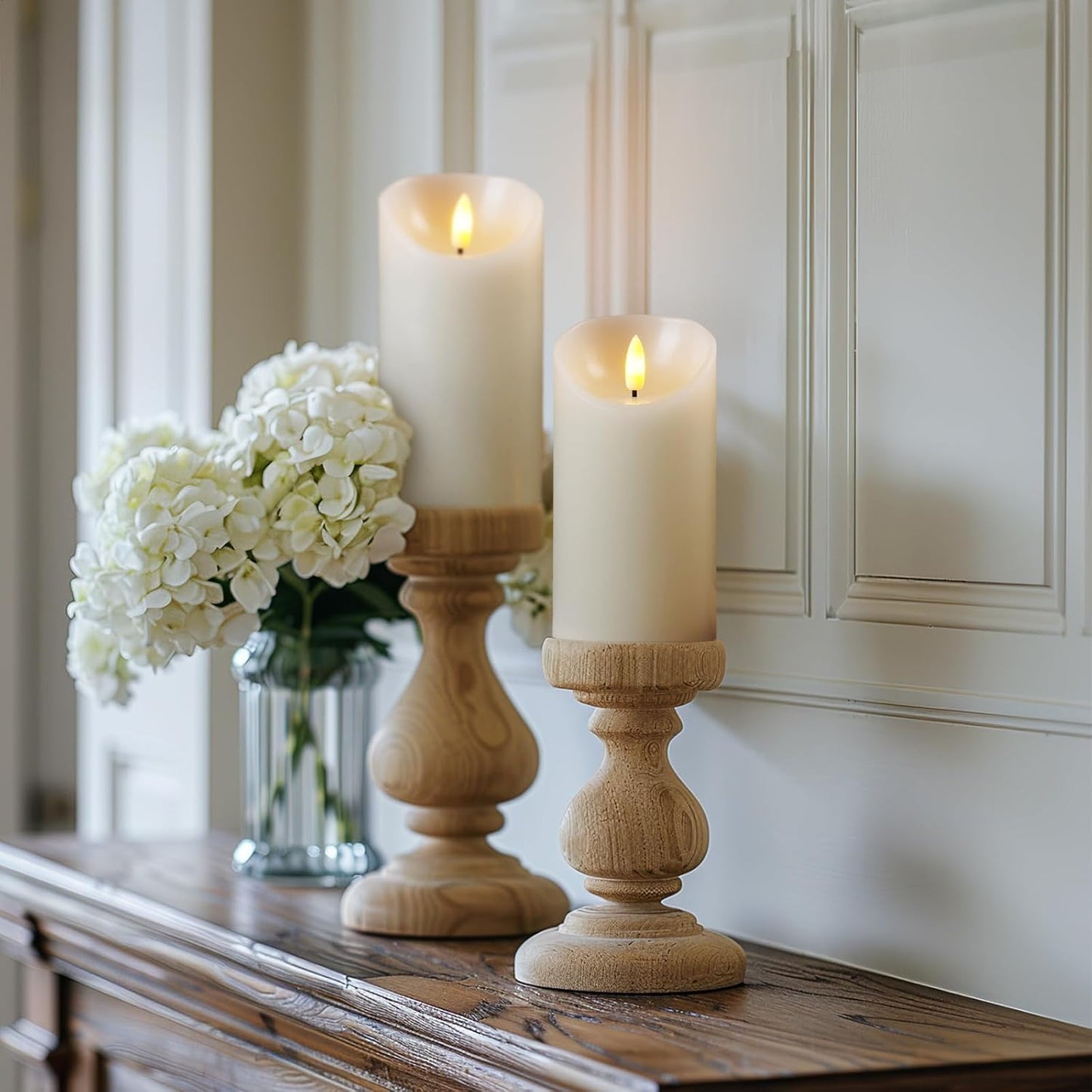 5plots 6" x 3" Flickering Flameless Candles - Battery Operated Wax LED Candles - Amber Yellow Light with Remote and Timers Set of 2, Ivory, for Home Decor, Candle Sconces