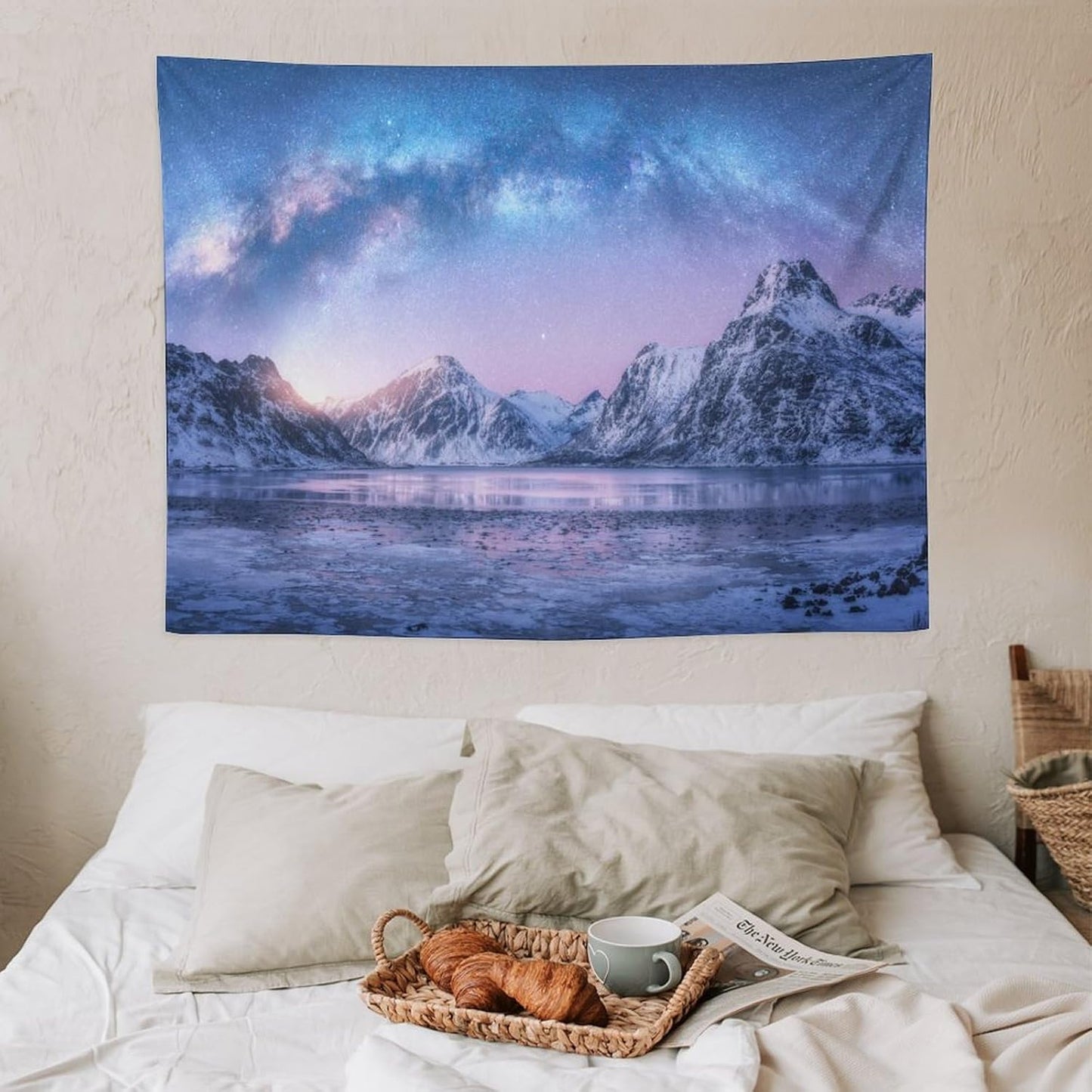 HZOHNAGO Mountain Tapestry Aurora Snow Mountain Sunset Pattern Printed Wall Tapestry Wall Hanging for Bedroom Living Room Dorm 40" W x 30" H