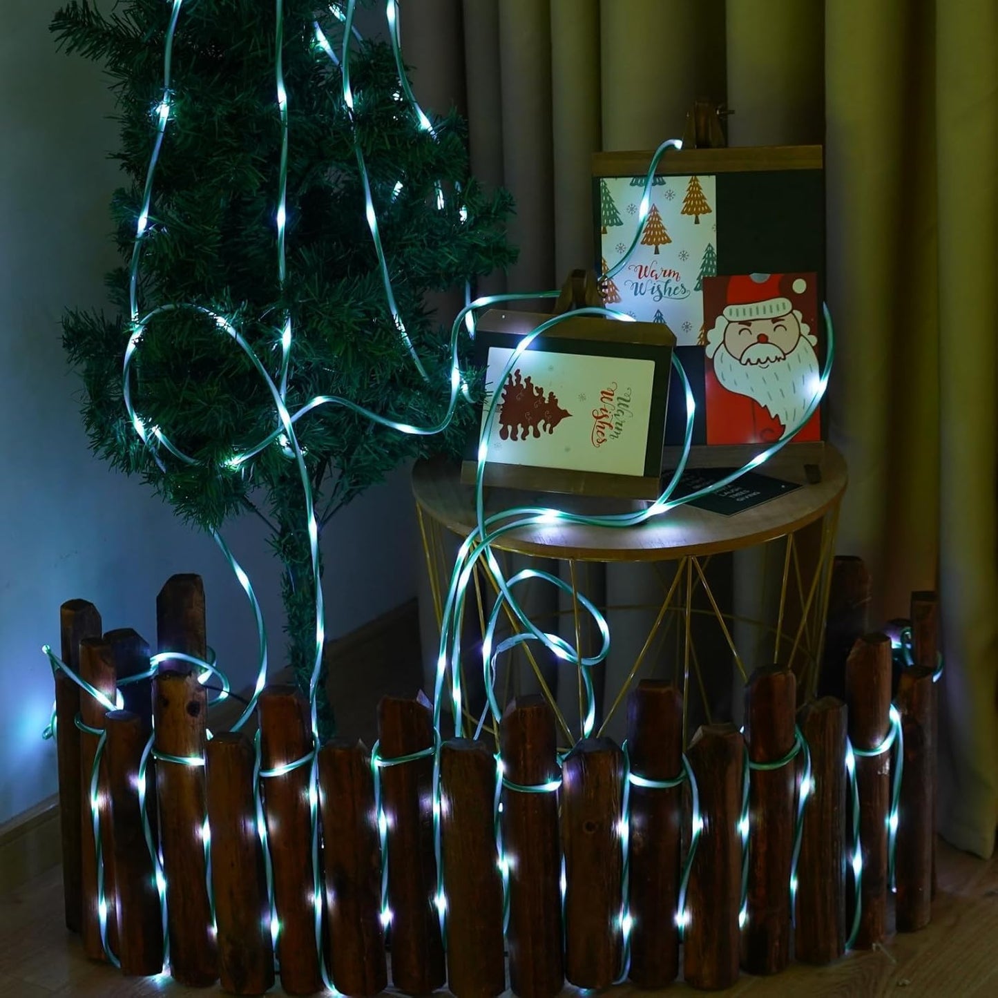 YEGUO Solar Christmas Candy Cane Rope Lights, 2 Pack Each 33ft 100 LED Green & White Solar Rope Light Outdoor Waterproof Decorations String Tube Lights