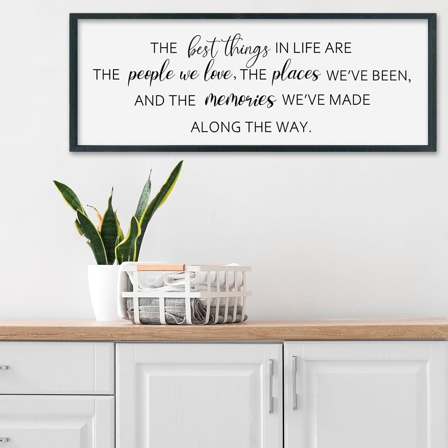 SRSZHIYUE The Best Things in Life Sign Wall Decor Art 32"×12" for family Home Bedroom Adventure Large Wood Framed Wall Hanging (Black)