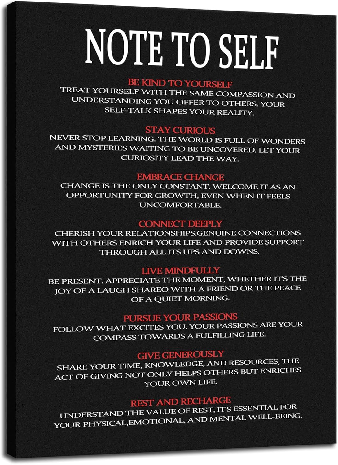 WYJDFART NOTE TO SELF Inspirational Canvas Poster Printed Modern Artwork for Office Living room Bedroom Home Motivational Wall Art Decor Framed Ready to Hang[18" W X 24" H]