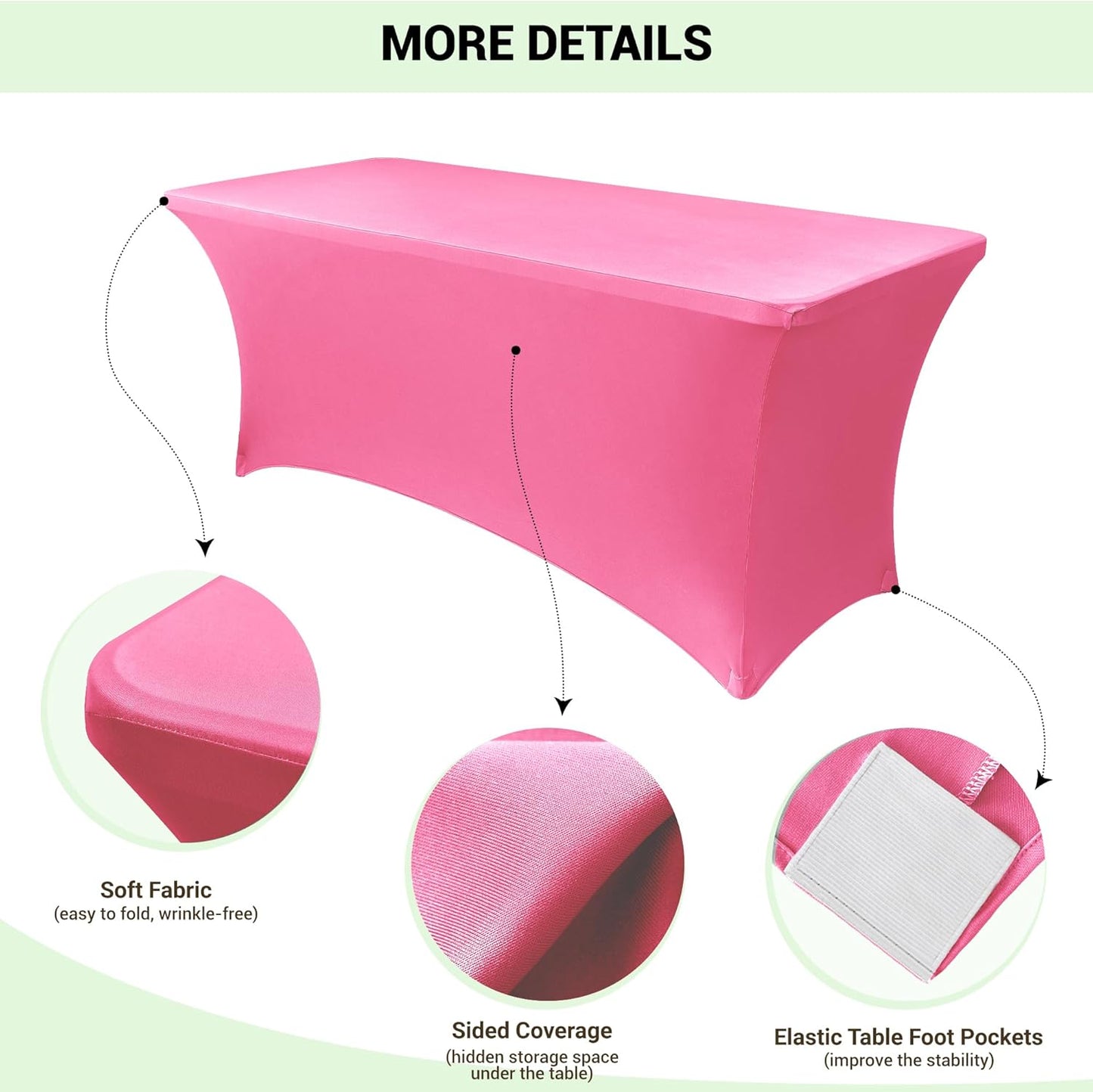 Obstal 8Ft Stretch Spandex Table Cover for Standard Folding Tables - 2 Pack Universal Rectangular Fitted Tablecloth for Party, Banquet, Events, Trade Show (Dark Pink, 96L x 30W x 30H Inches)