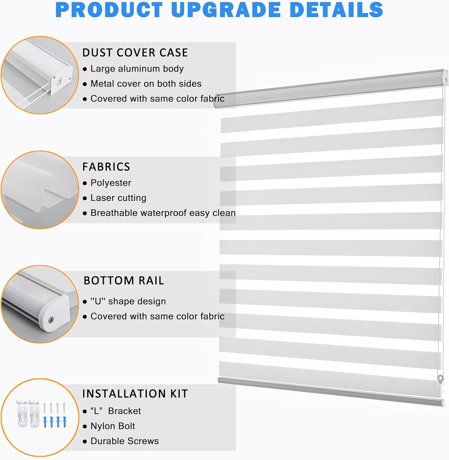 Window Blinds Dual Layer Polyester Zebra Roller Light Filtering Sheer Shades Window Privacy Light Control for Day and Night(W42 x H72(Inch), White)