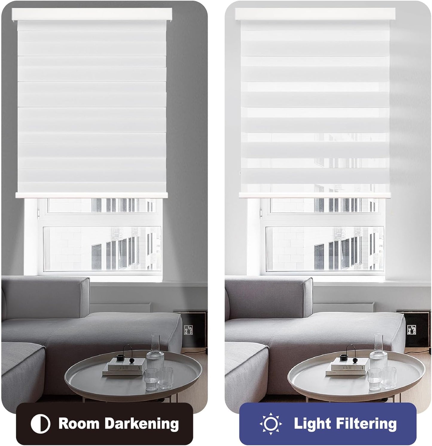 HESTIA Cordless Zebra Blinds Light Filtering Roller Shades Blackout Indoor Window Blind for Home Office,White,33" W x 48" H