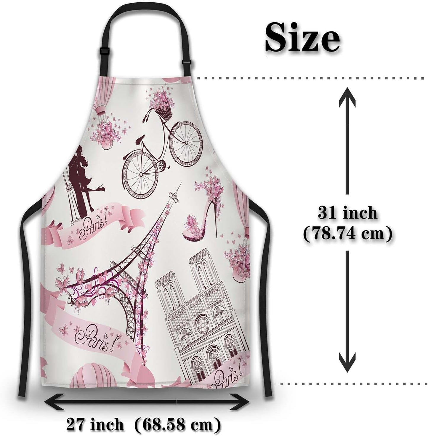 Chef Apron for Men Paris Symbols Cooking Aprons for Women for Kitchen Cooking Restaurant BBQ Painting Crafting 27” (W) x 31” (H), Waterproof Apron