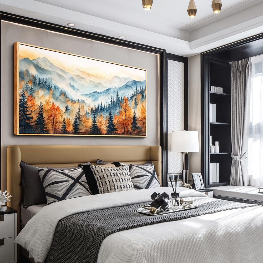 KELIYUAN Large Canvas Wall Decor For Living Room Wall Art For Bedroom Office Murals Abstract Mountain Forest Painting Farmhouse Wall Pictures Modern Room Home Decor Aesthetics Wood Framed 24"X48"