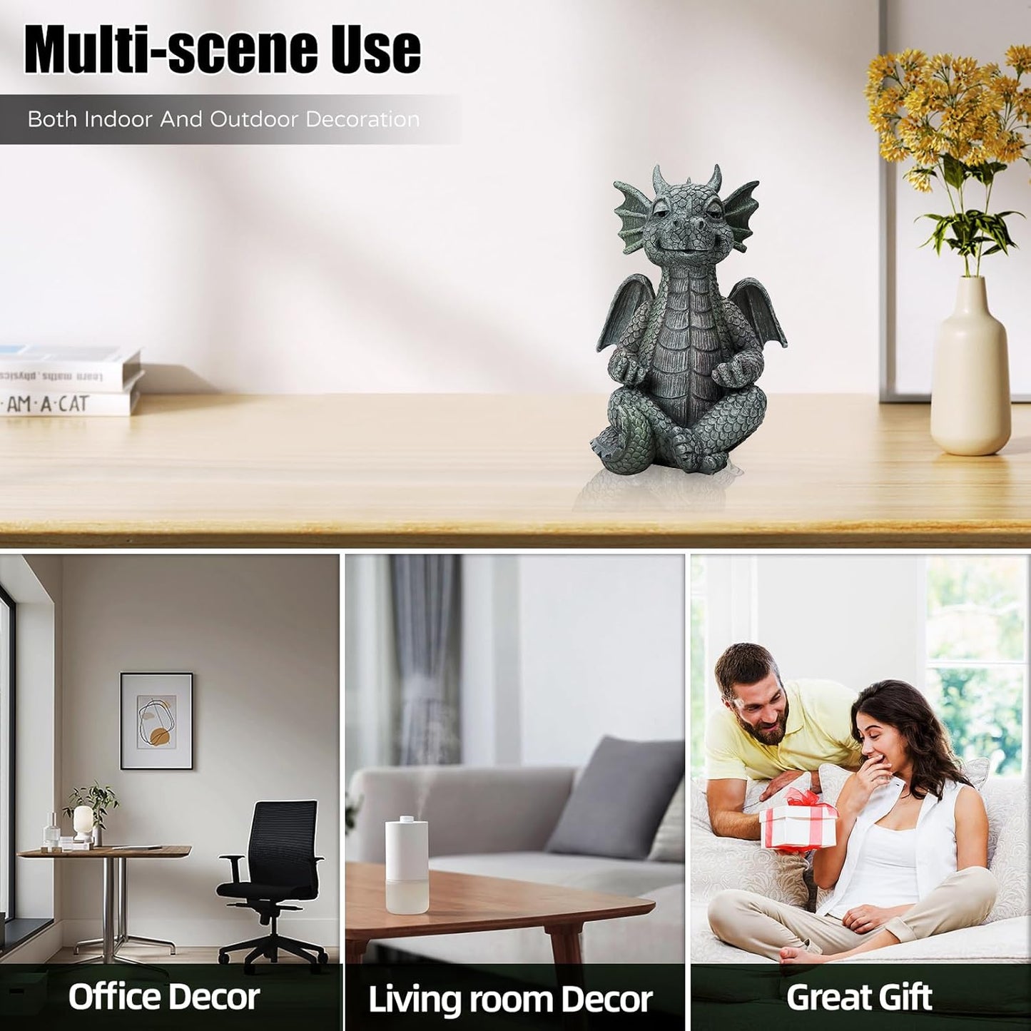 Garden Dragon Statue Decor - Meditation Dragon Sculpture Figurine Outdoor Decoration, Zen Yoga Garden Art Sculpture for Patio Lawn Yard Balcony Indoor Decor(Hands Flat)