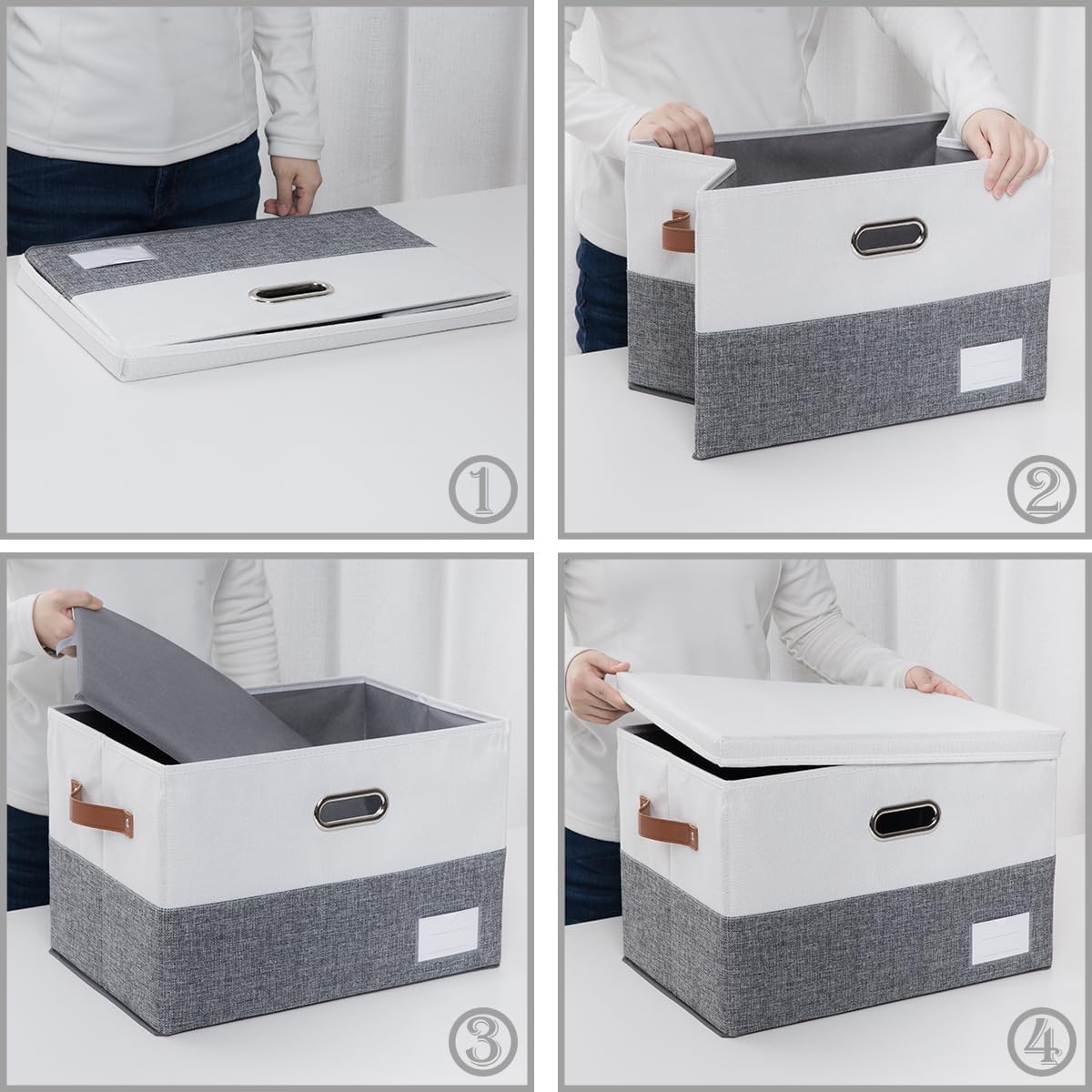 PRANDOM Foldable Storage Bins with Lids [3-Pack] Fabric Collapsible Storage Boxes Baskets Cubes Containers with Handles for Closet Living Room Bedroom (Grey & White 17.7x11.8x11.8'')