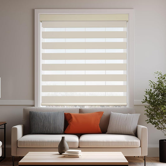 HESTIA Cordless Zebra Blinds Light Filtering Roller Shades UV Blocking Blackout Privacy Indoor Window Shades for Home Office Day and Night, Beige,27" W x 54" H