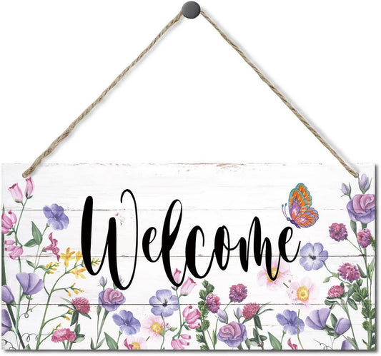 Welcome Decor Sign, Hanging Wood Sign Home Decorative, Printed Wood Wall Art Sign, Flower Welcome Sign, Yard Garden Welcome Sign, Porch Decor Sign, Farmhouse Front Door Decor Sign 12 * 6inch