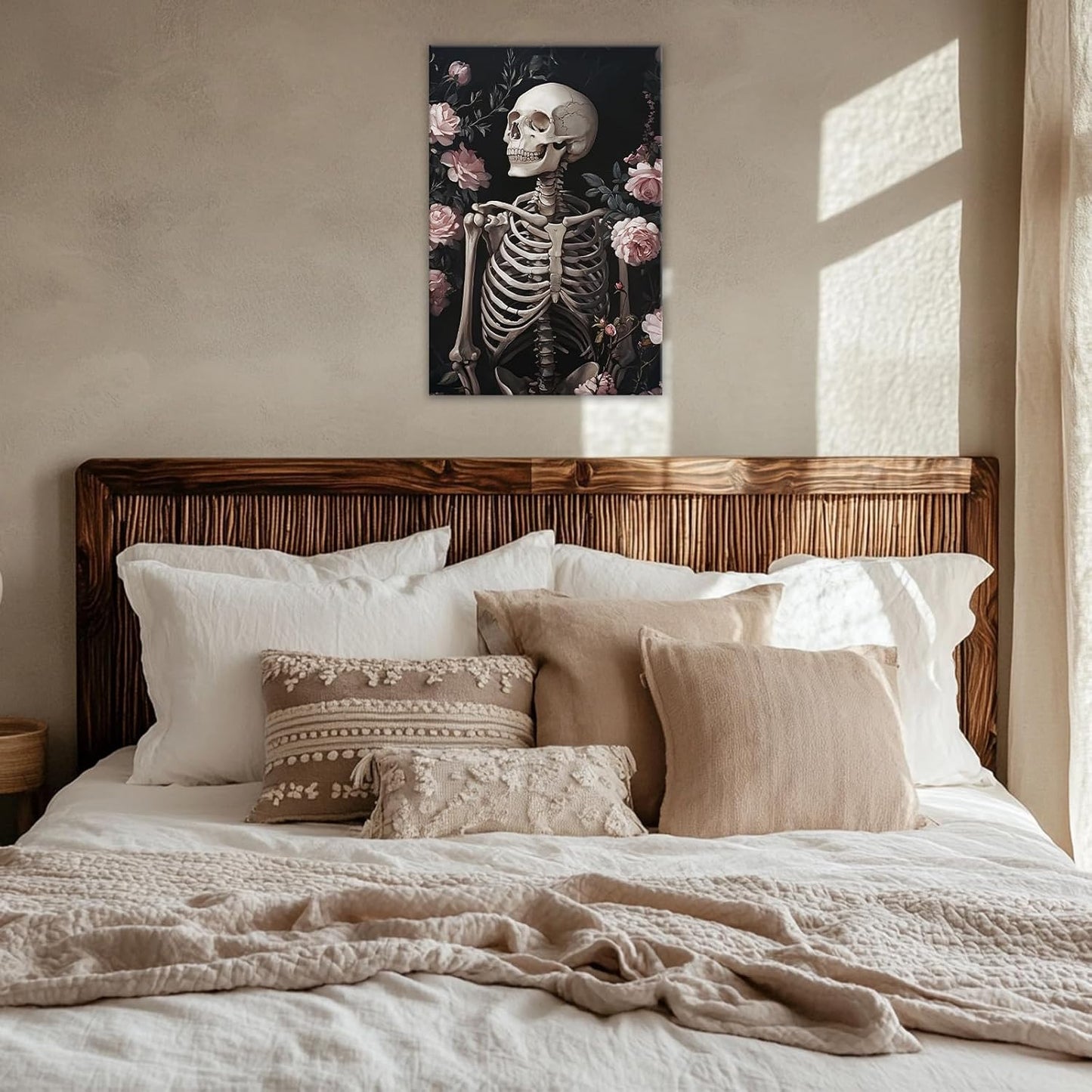 OAAPITI Skull Floral Wall Art Vintage Skeleton Portrait Canvas Print Dark Gothic Skull Art for Living Room Bedroom Home Wall Decor Ready to Hang(Artwork-10,20"x30")