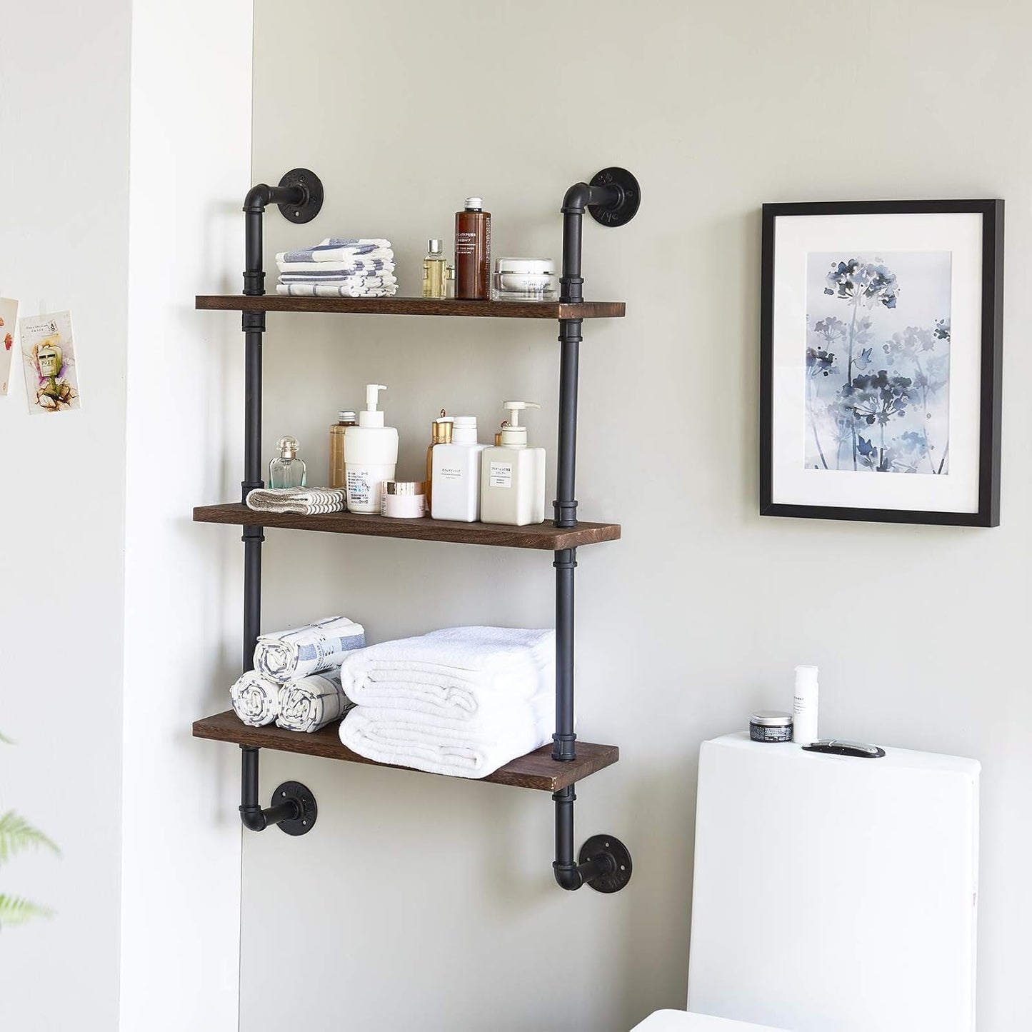 IBUYKE Industrial Pipe Shelves, Pipe Floating Shelves, Rustic Wall Mount Bookcase, 3-Tiers, 23.6" Metal Bracket Storage Wall Shelf for Bedroom, Kitchen, Living Room, Bathroom RF-TM003