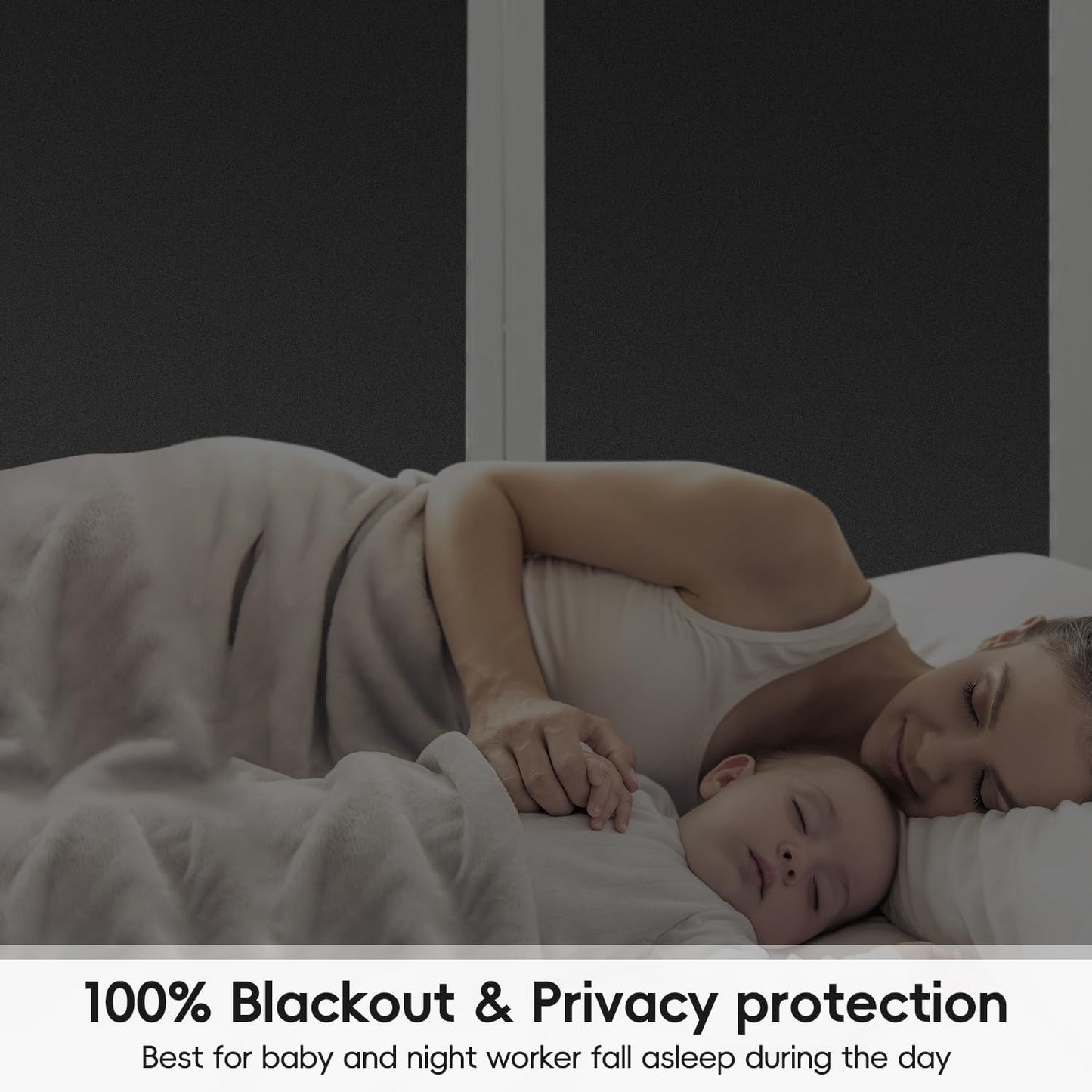 DUOFIRE Blackout Window Film Sun Blocking White Black Window Privacy Film Non Adhesive Static Cling Removable Windows Tint Anti -Glare Day Sleep Windows Tinting Films for Home, Office (23.6x118in)