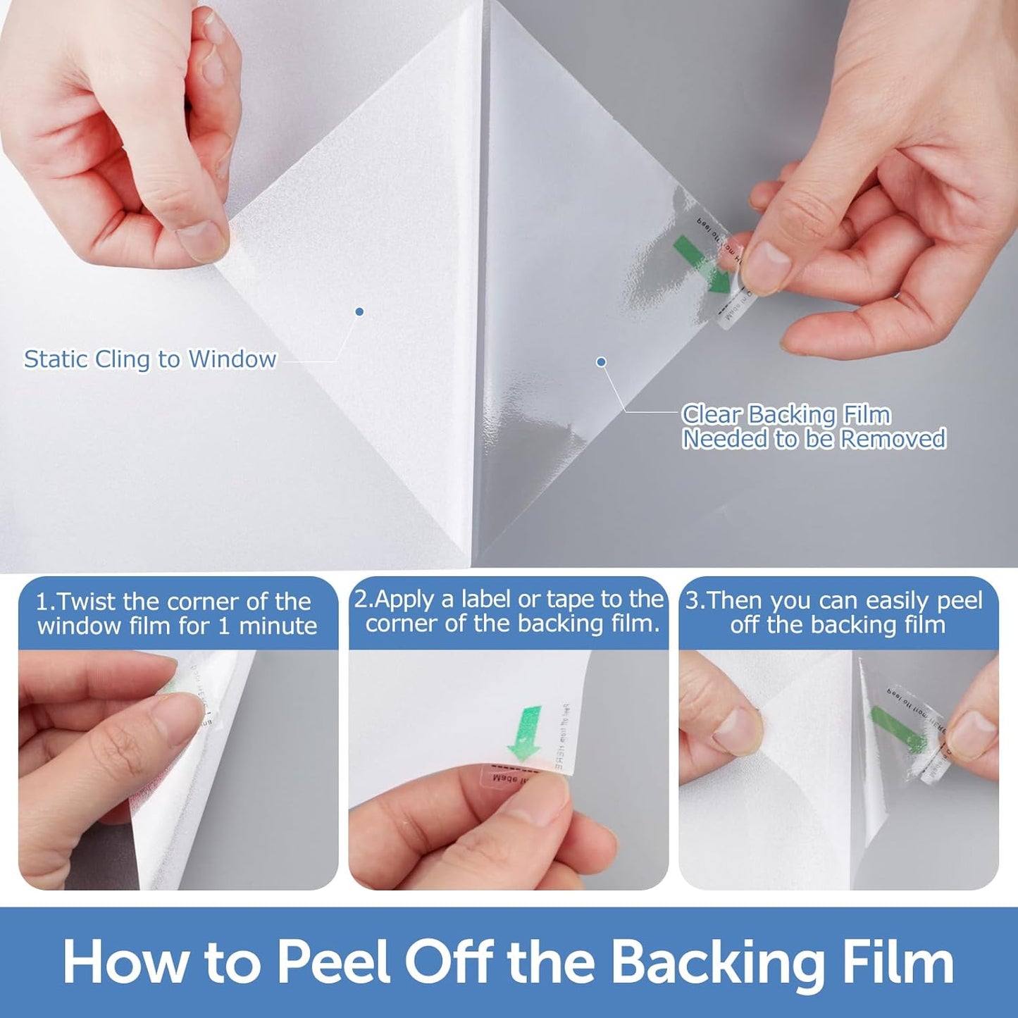 HIDBEA Frosted Window Privacy Film - Non Adhesive Static Cling Glass Stickers Sun UV Blocking Heat Control Door Covering Decals for Home Office, Frosted White, 17.3 x 98.4 Inch