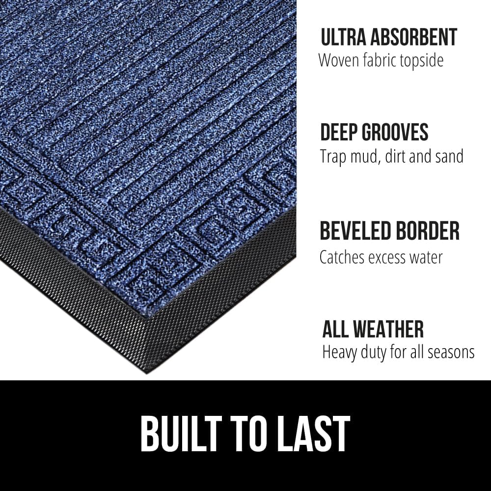 GORILLA GRIP 100% Waterproof All-Season WeatherMax Doormat, US Designed Natural Rubber, Stain and Fade Resistant, Low Profile Indoor Outdoor Door Mats, Easy Clean Patio Mat, 17x29, Navy Greek Keys