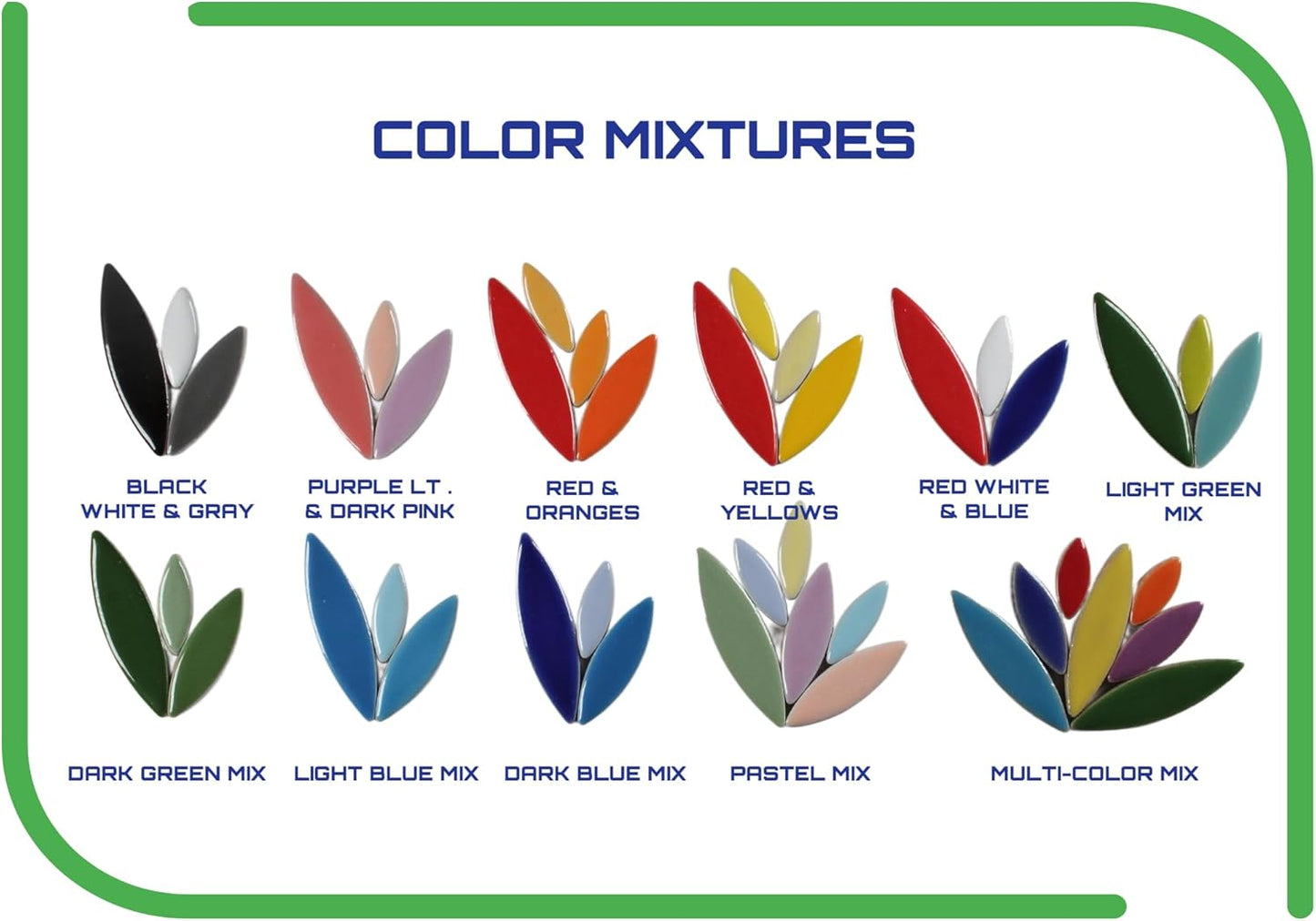 VerzTile Mosaic Tiles for Crafts - Petal Shaped Ceramic Tile Craft Hobbies & Art Projects 39 Color Options Endless Creativity DIY Design (Light Green Mix)